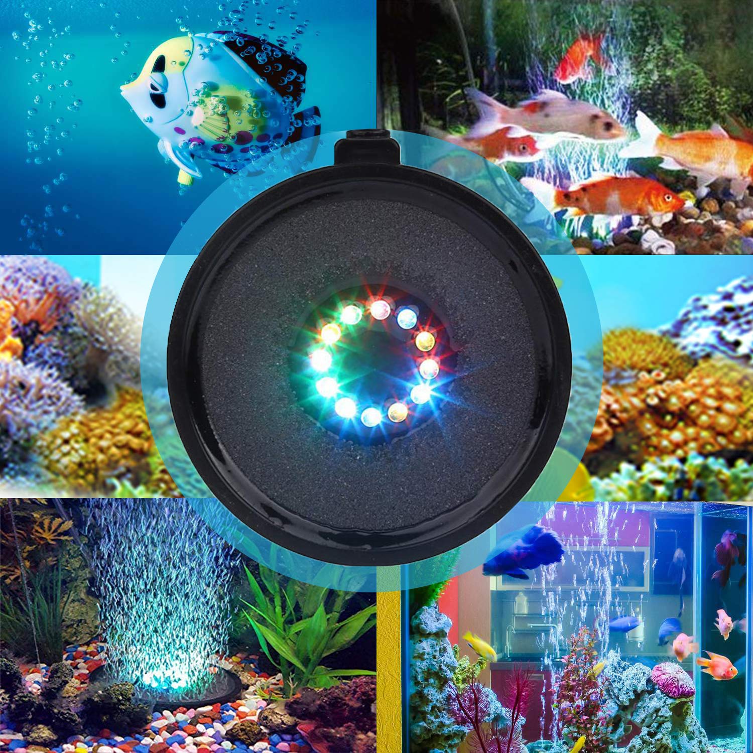 Topbry Aquarium Bubble Led Lights Rgbw, Remote Controlled Air Stone Disk, With 16 Color Changing, 4 Lighting Effects For Fish Ta