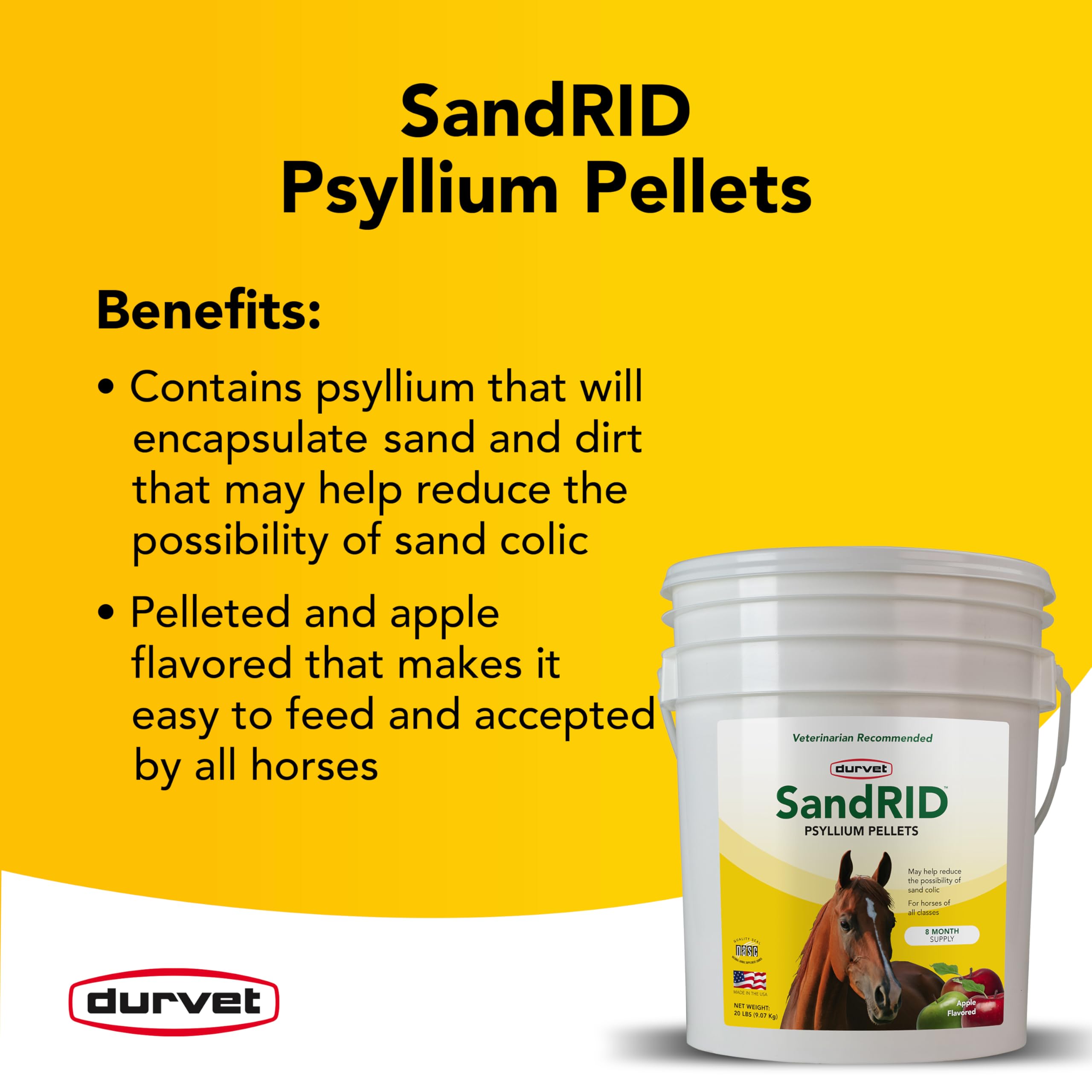 Durvet/Equine 699629 Sandrid Psyllium Pellets for Equine, 20 lb