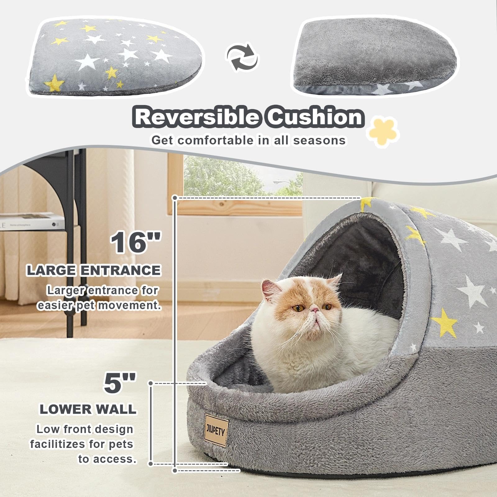 Jiupety Cute Cat Beds For Indoor Cats, Cat Cave Bed For Kittens, Burrowing Cat Bed & Puppy Bed With Anti-Slip Bottom, Washable R
