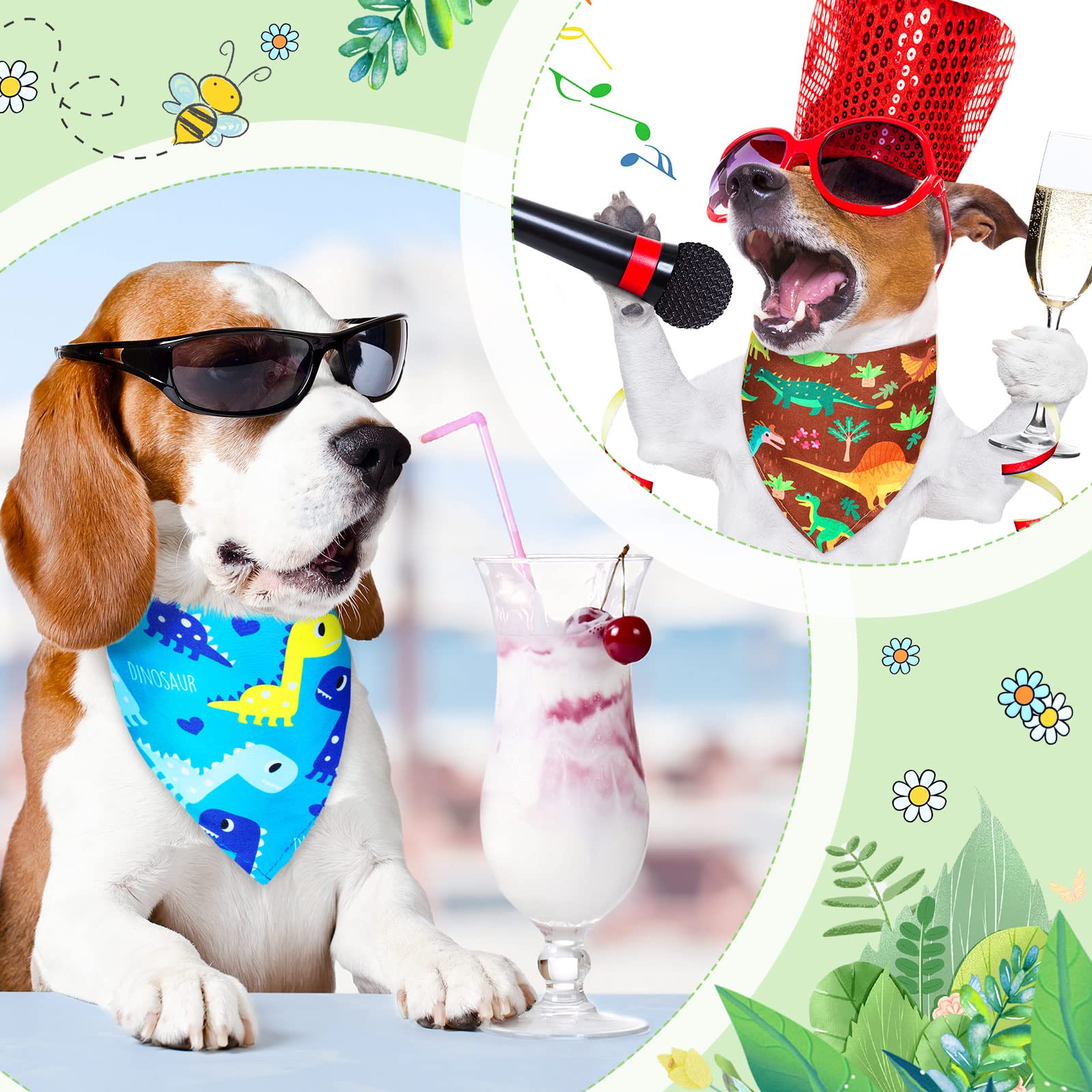 8 Pieces Summer Boy Dog Bandanas Dinosaur Triangle Bid Scarf For Dogs Pet Cute Colorful Adjustable Bandana Accessories For Small