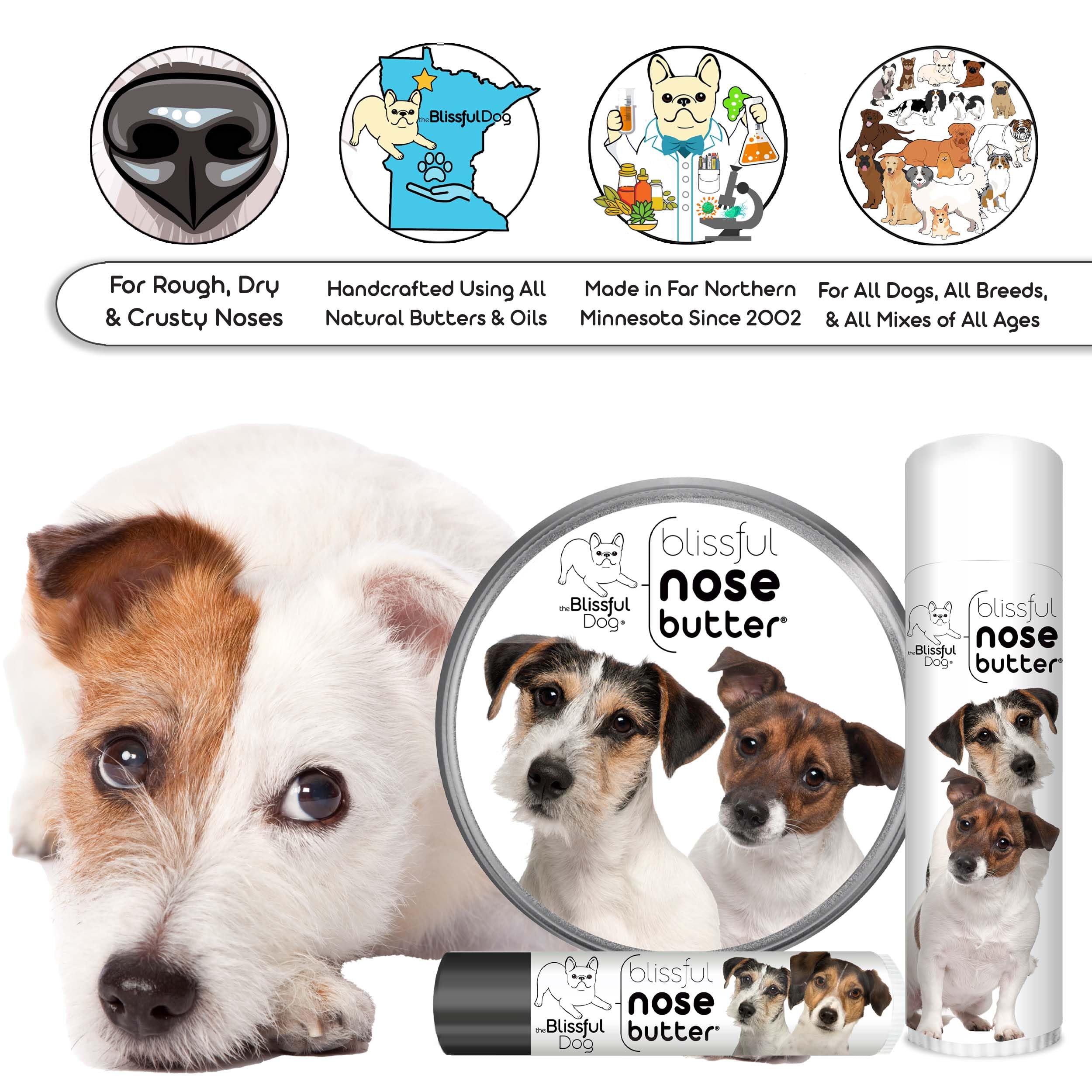 The Blissful Dog Jack Russell Terrier Unscented Nose Butter - Dog Nose Butter, 0.15 Ounce