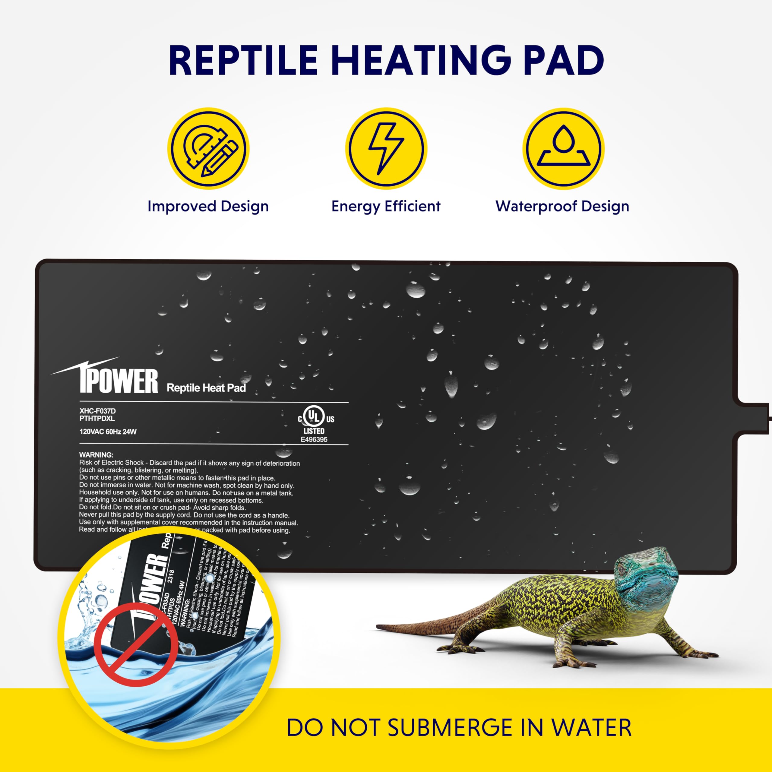 Ipower 8 By 18-Inch 24W Reptile Heat Mat, Lcd Digital Aquarium Thermometer, Under Tank Warmer Terrarium Heat Pad For Turtles Liz