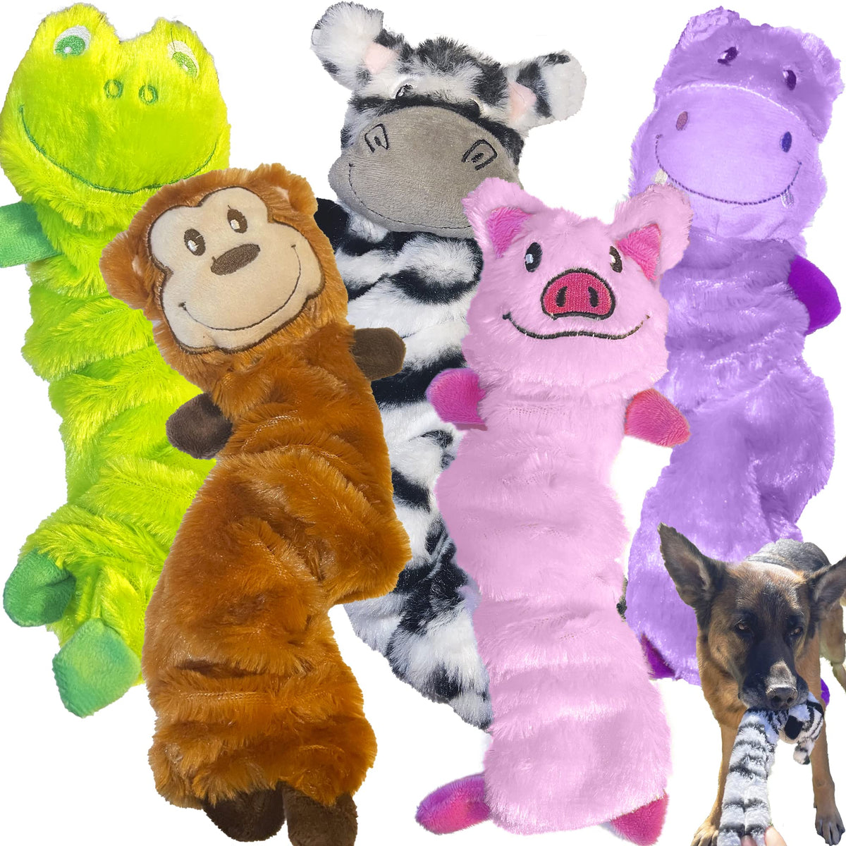 Jalousie 5 Pack Dog Bungee Stretch Toy Squeaky Dog Crinkle Chew Toy - Stuffingless Crinkle Paper Body No Mess - Sealed Stuffed S