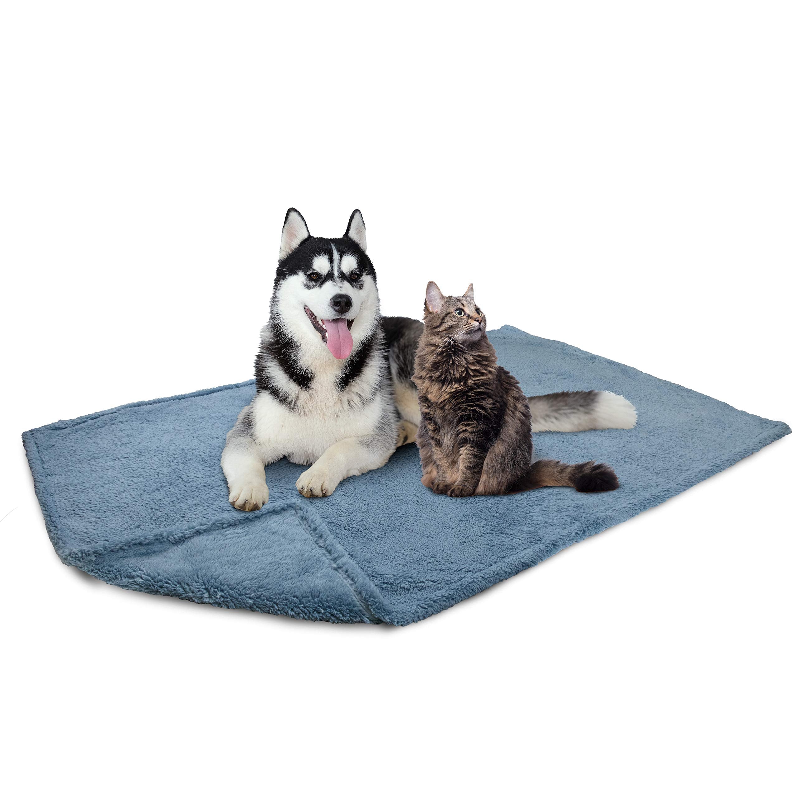 Petami Fluffy Dog Blanket For Medium Large Dog, Pet Blanket For Bed, Sherpa Furniture Couch Cover Protector, Soft Fleece Cat Sofa Throw, Shag Plush Reversible Washable For Puppy Kitten, Blue 40X60
