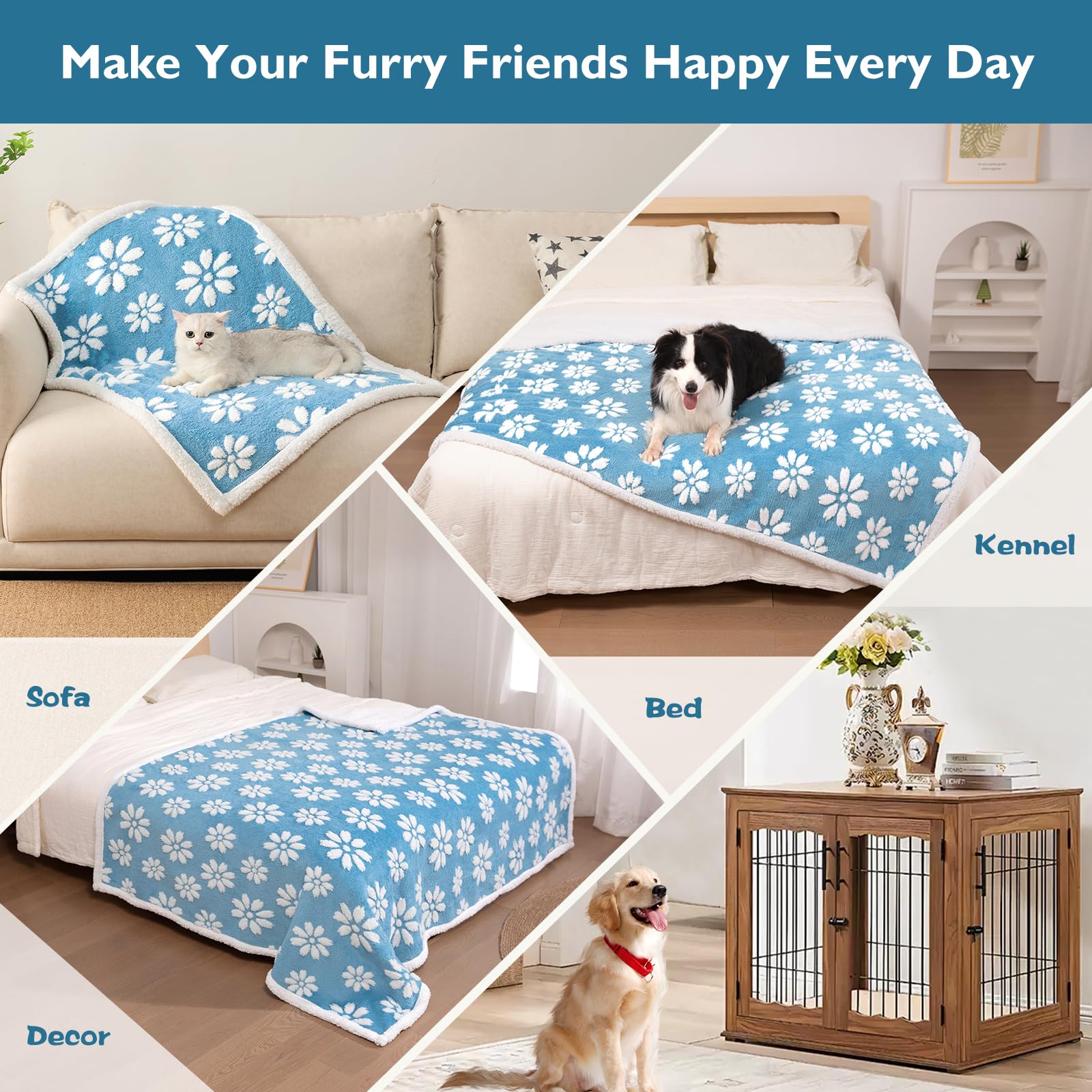 Yaning Waterproof Blanket For Dog Cat Or Adult, Cute 3D Textured Flower Dog Blanket For Bed Couch Sofa, Soft Liquid Pee Proof Pe