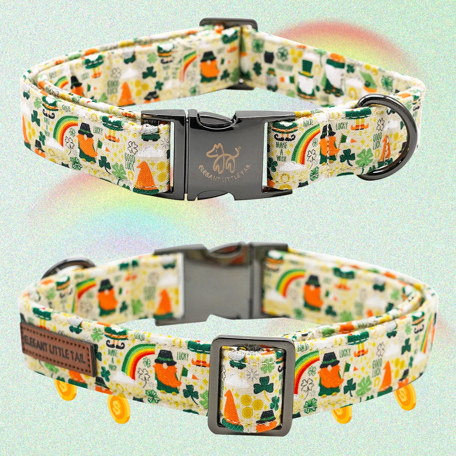 Elegant Little Tail Lucky Colver St. Patrick's Day Adjustable Dog Collar for Medium Dogs