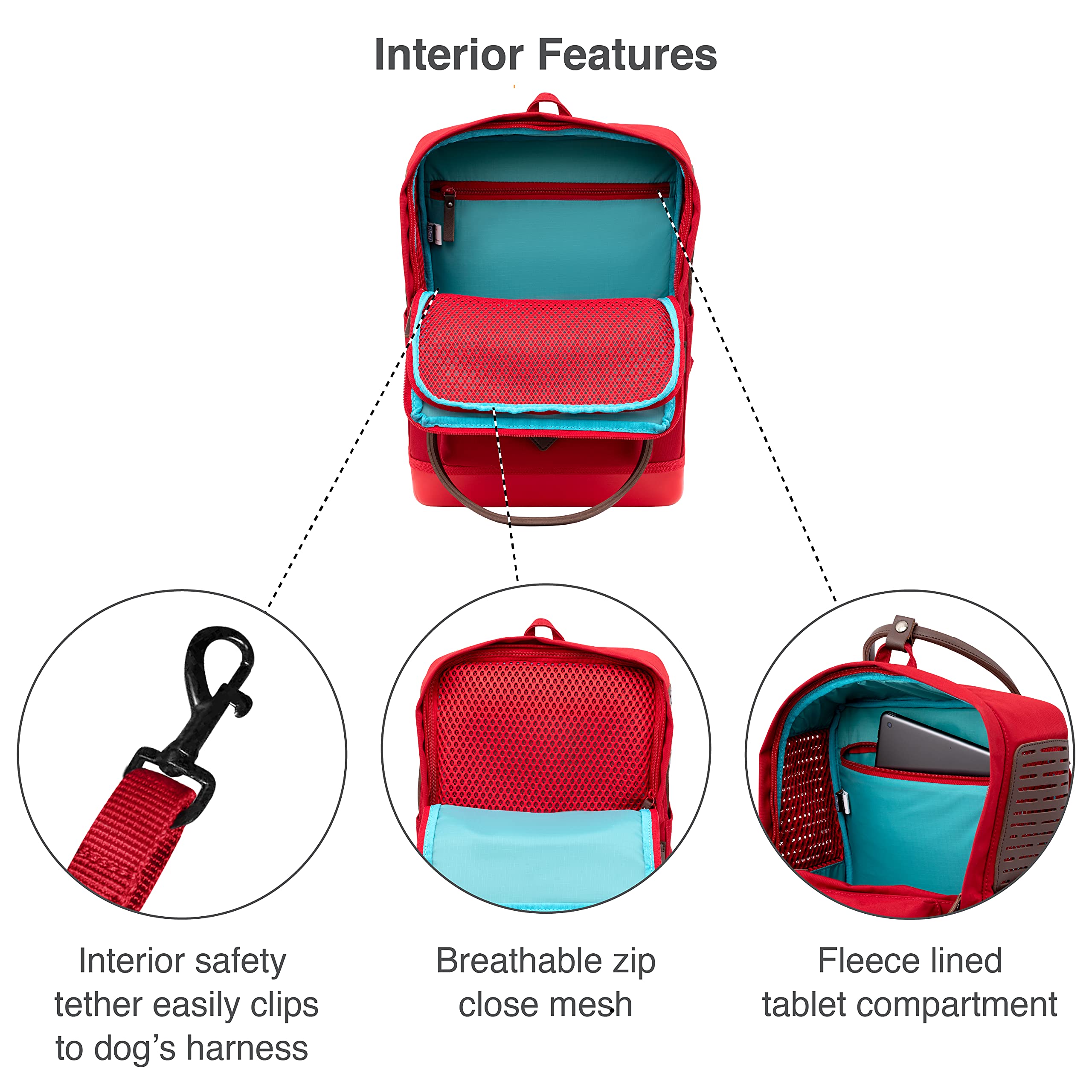 Kurgo Nomad Dog Carrier Backpack, Hiking Backpack For Small Dogs, Pet Travel Back Pack Carrier, Interior Safety Tether, Waterproof Bottom, Dual Carry Handles, Holds Pets Up To 15 Lbs, Blue And Red