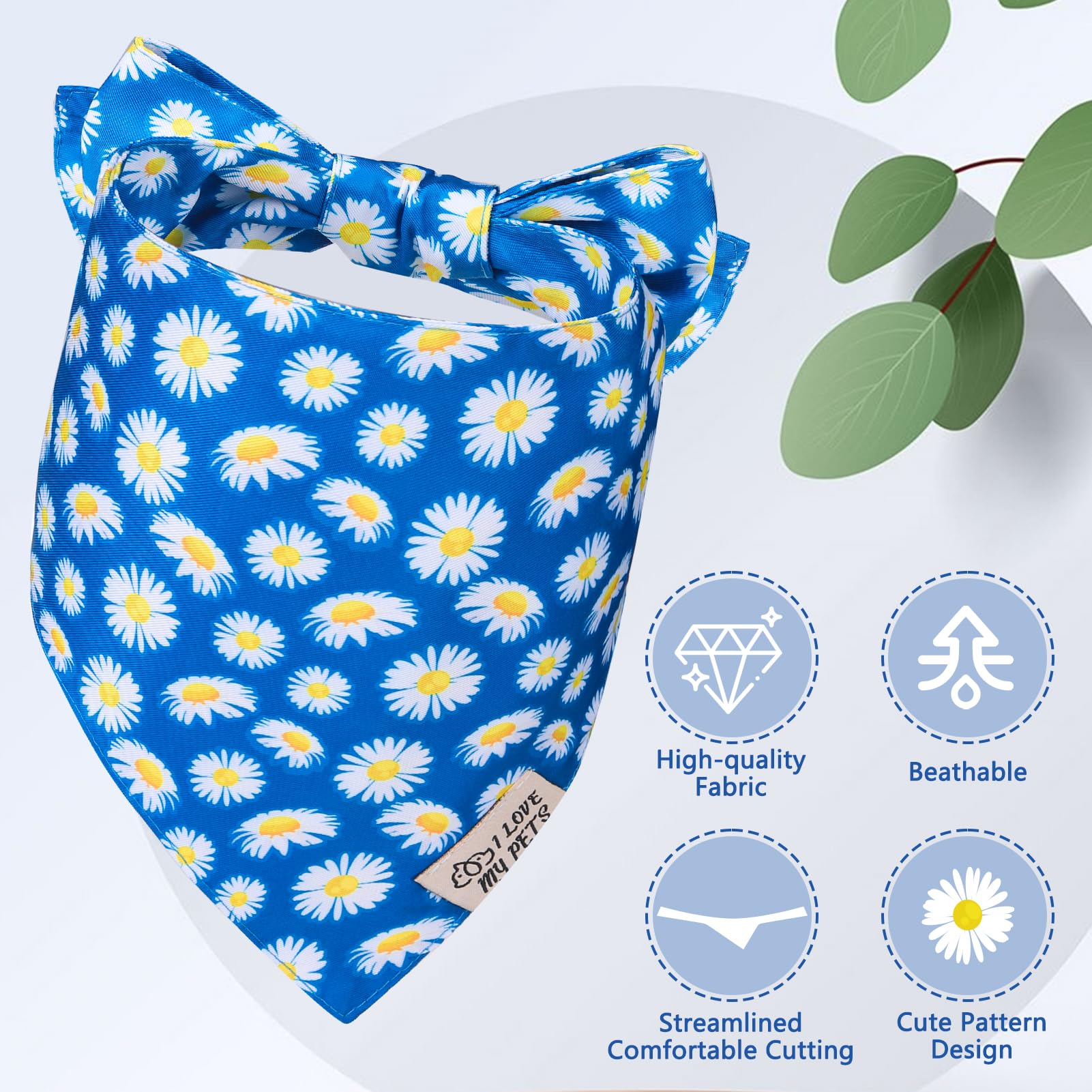 Scenereal Summer Daisy Floral Dog Bandana, Double Side Dog Scarf For Small Medium Large Dogs Cats Puppy,Holiday Bandanas For Dog