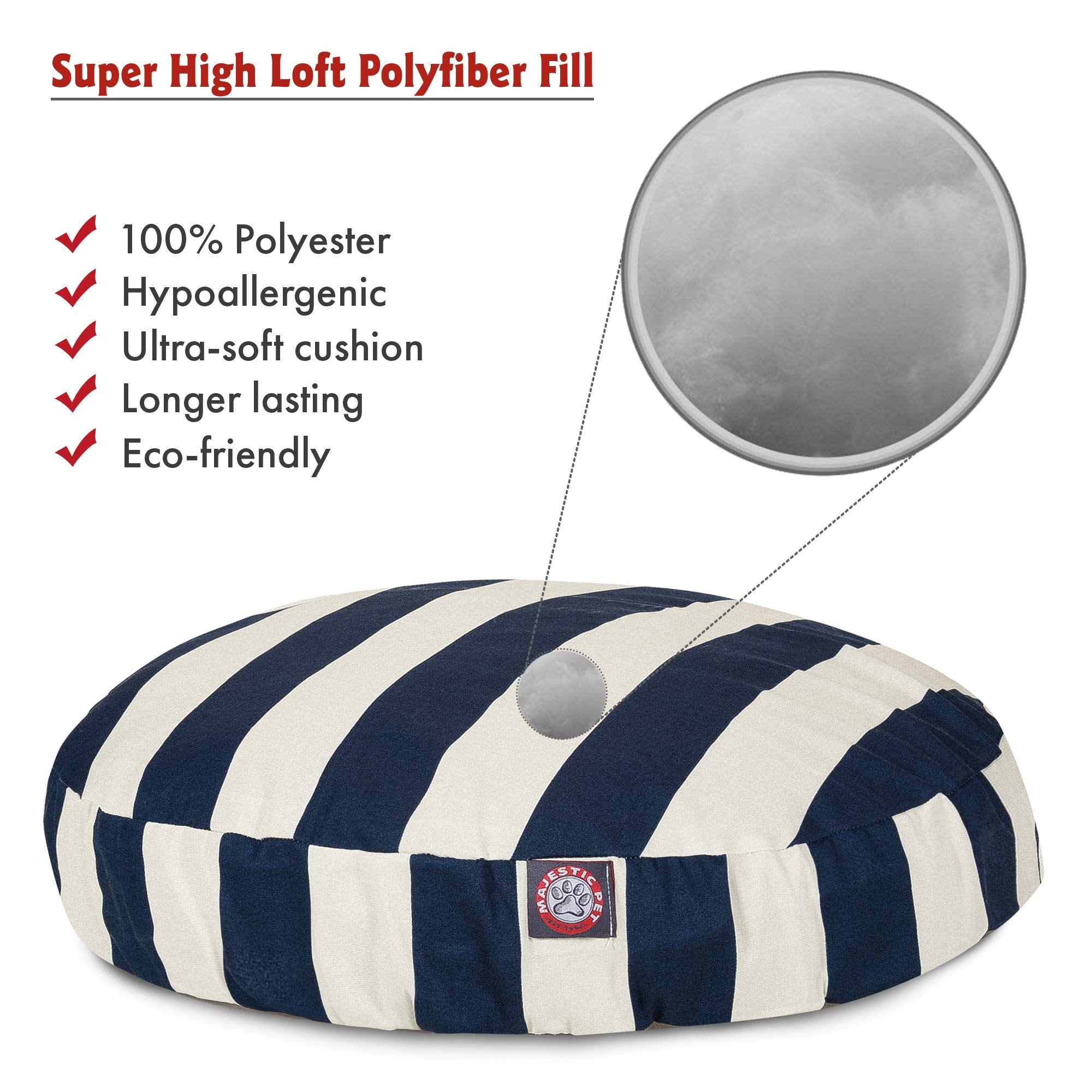 Navy Blue Vertical Stripe Large Round Indoor Outdoor Pet Dog Bed With Removable Washable Cover By Majestic Pet Products