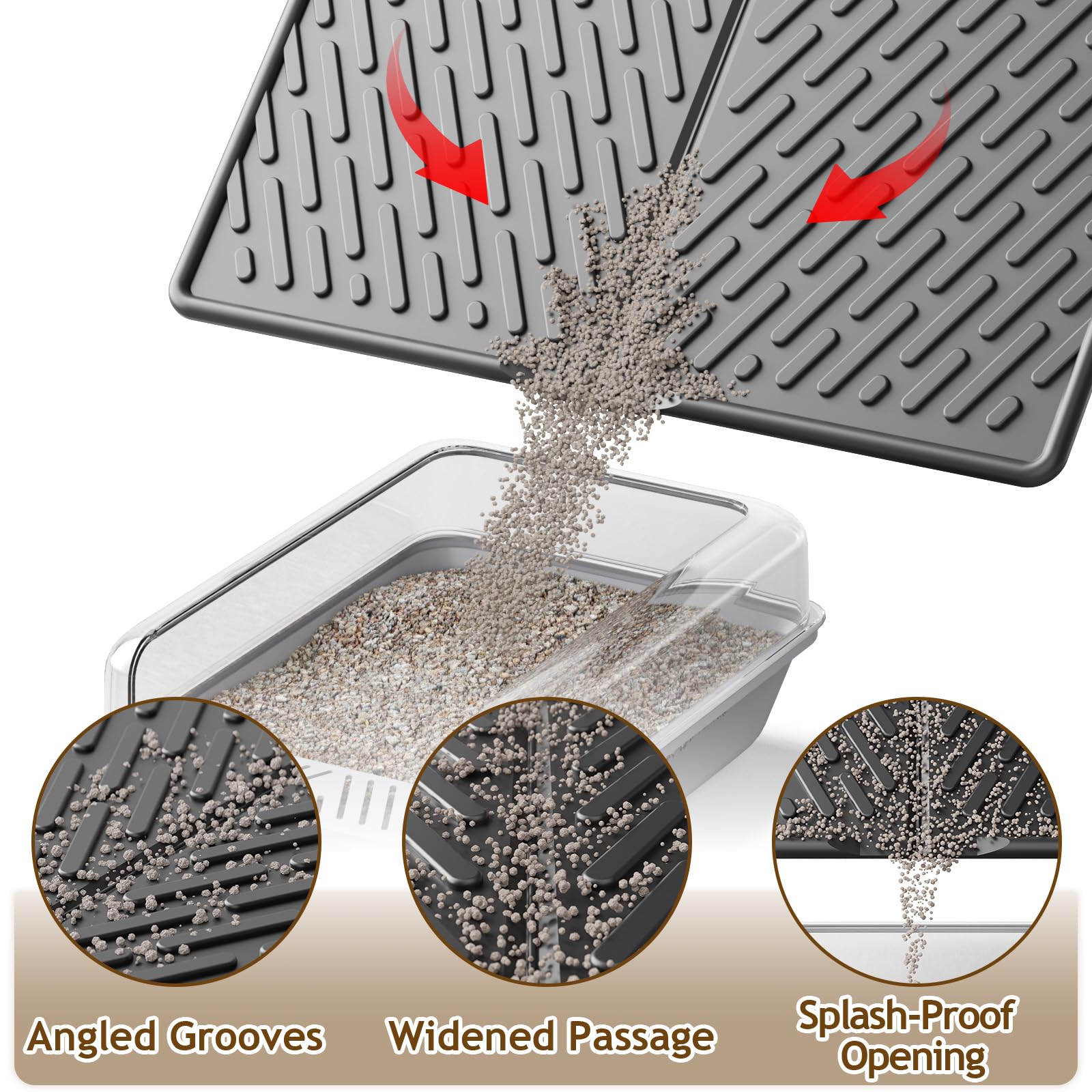 Kaxionage Cat Litter Mat With Grooves & Raised Edge,Urineproof/Waterproof,Litter Scattering Control,Easy To Clean (24 * 17In-Bla