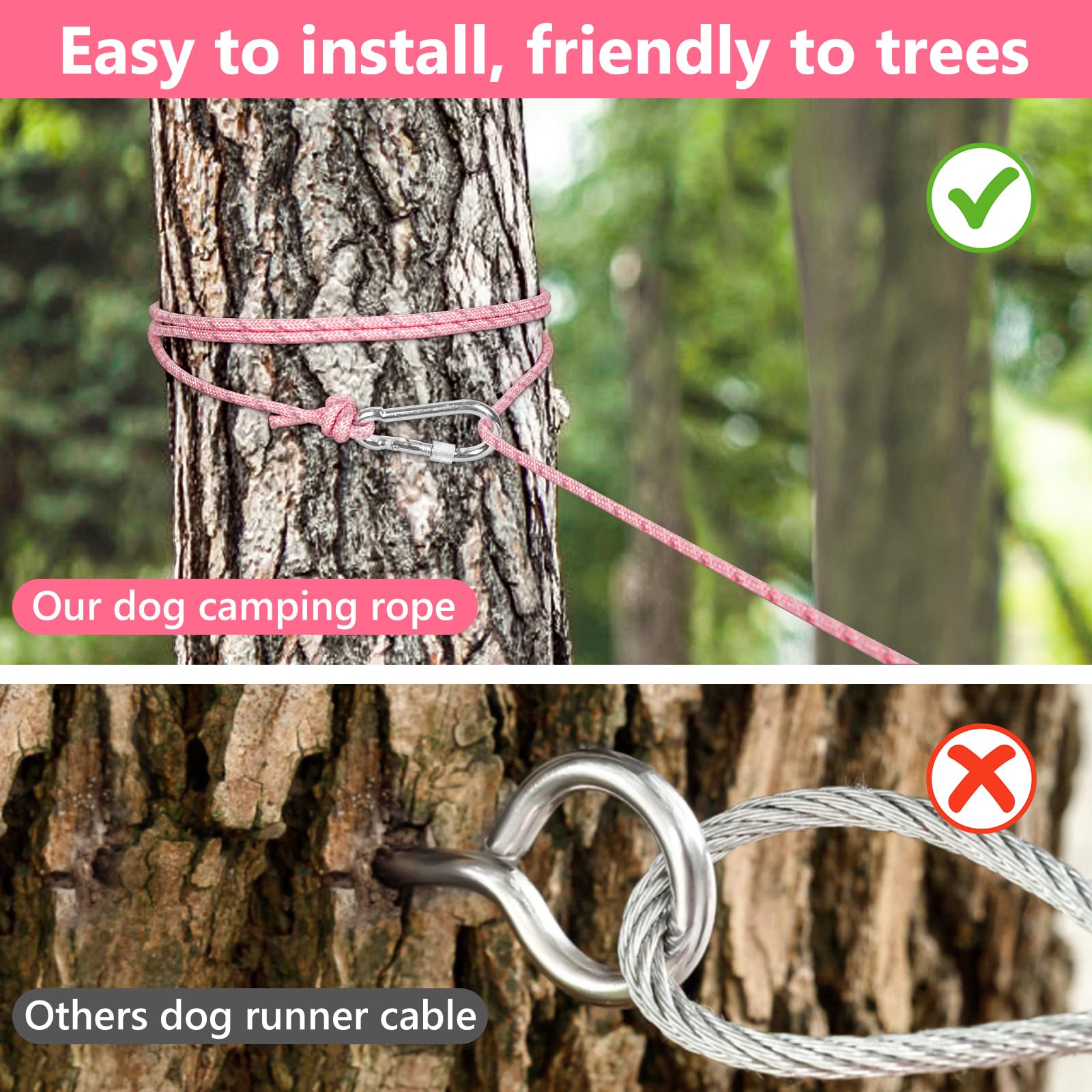Tresbro Dog Camping Leash, 50Ft/75Ft/100Ft Dog Trolley System For Large Dogs - Portable And Lightweight, Reflective Cable For Ou