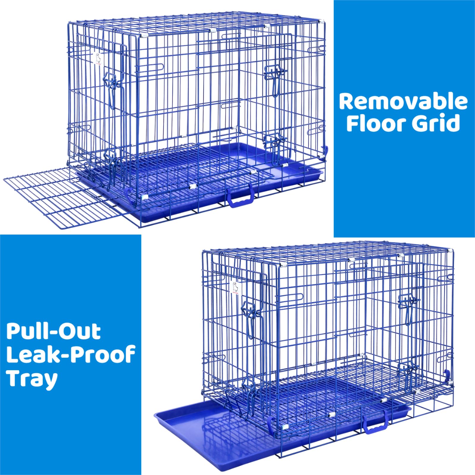 Homey Pet Blue 30 Inch Dog Crate, Small Dog Kennel Indoor Collapsible Dog Cage Medium Sized Dog Nano-Coated Metal Wire Dog Crate