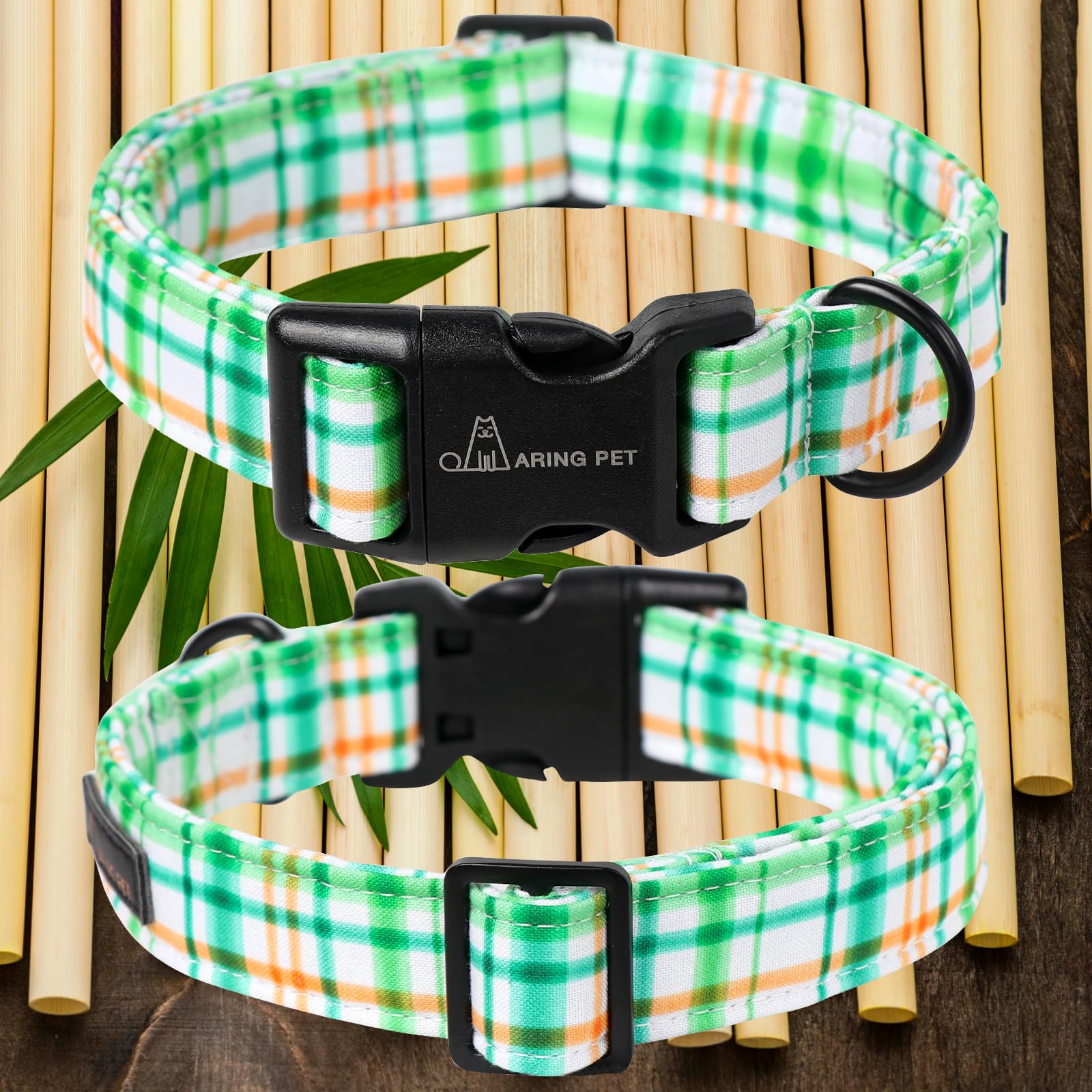Aring Pet Cute Dog Collar-Cotton Lightweight Dog Collars, Adjustable Plaid Pet Collar Puppy Collars With Quick Release Buckle Fo