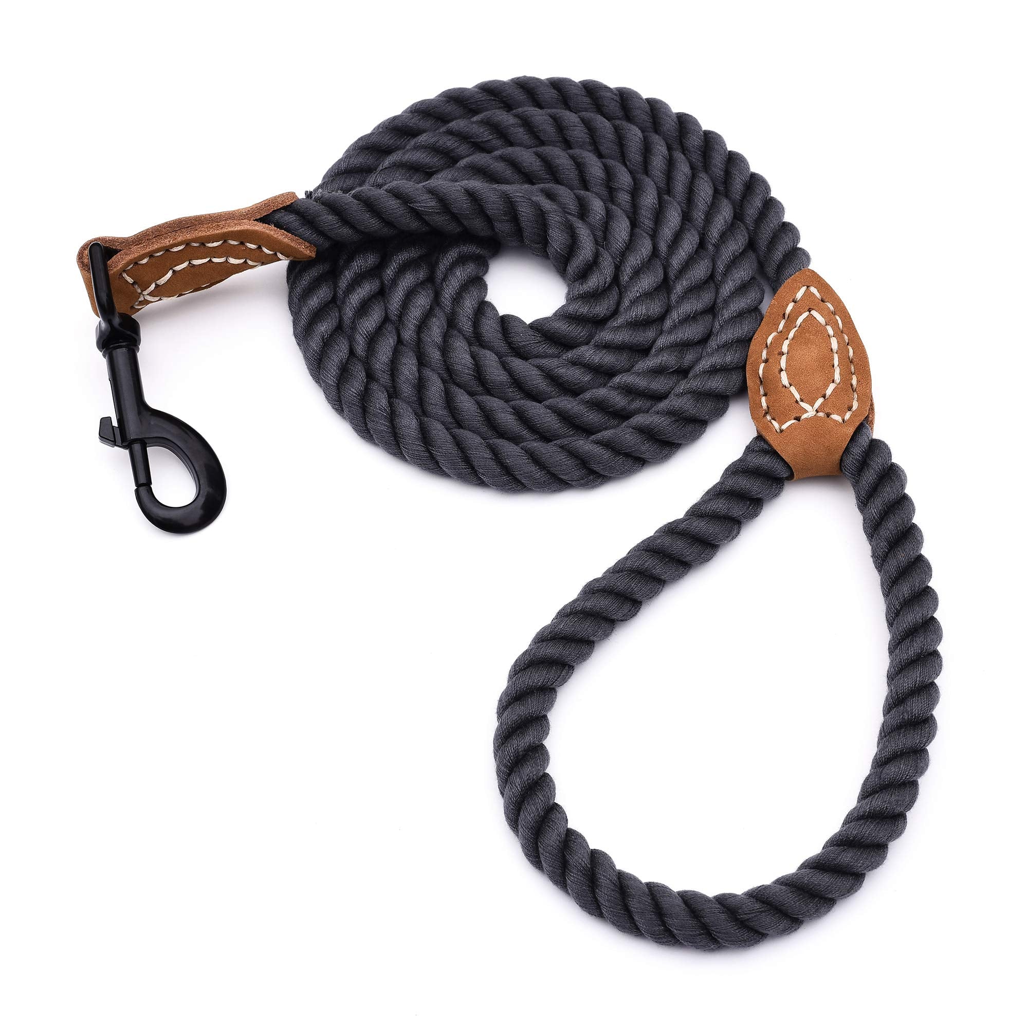 Mile High Life Braided Cotton Rope Leash With Leather Tailor Handle And Heavy Duty Metal Sturdy Clasp (Blue Green, 48 Inch (Pack Of 1))