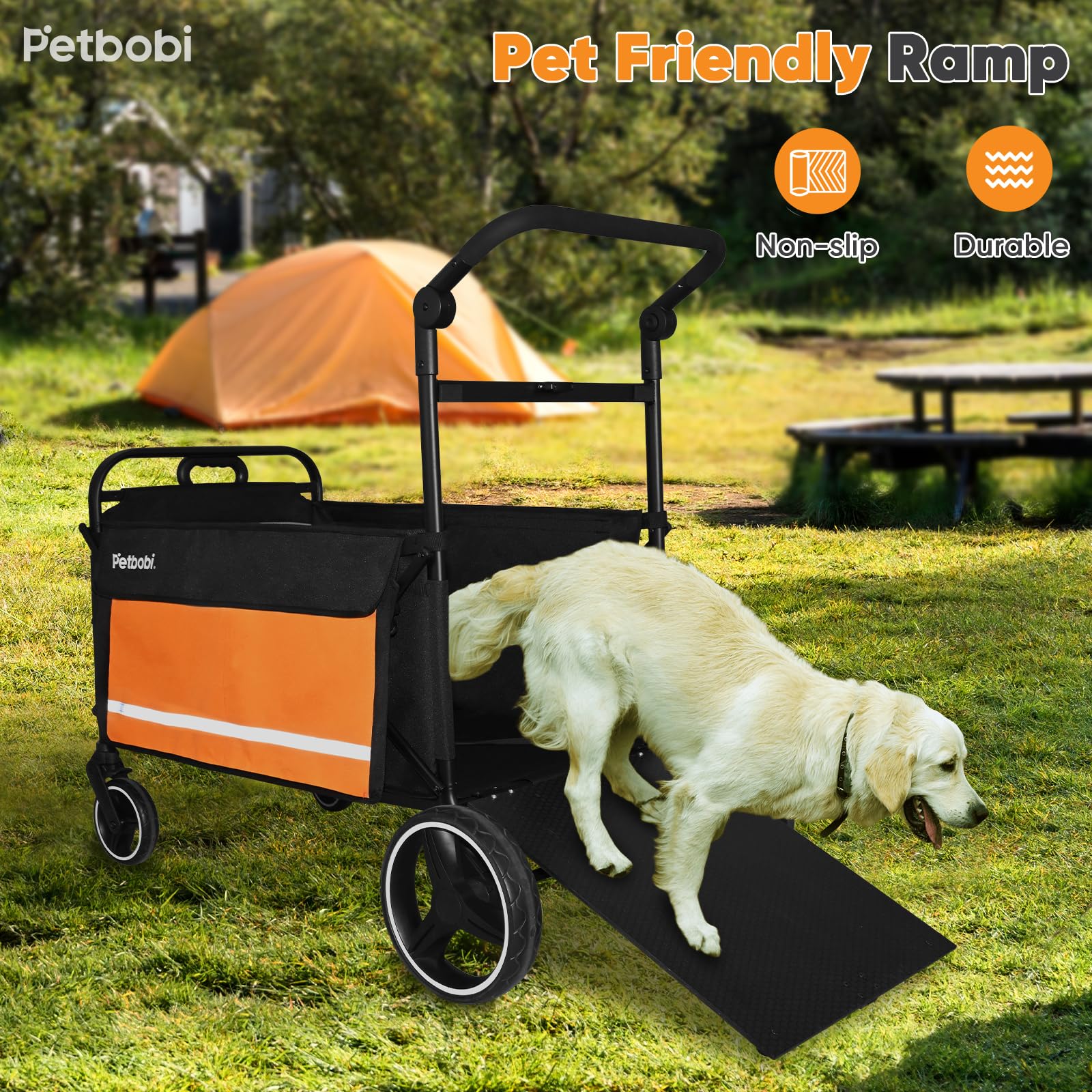 Petbobi Pet Stroller For Large Dogs - Pullable All Terrain Wagon Cart, Folding Dog Stroller, One-Foot Brake Wagons With Ramp, Ea