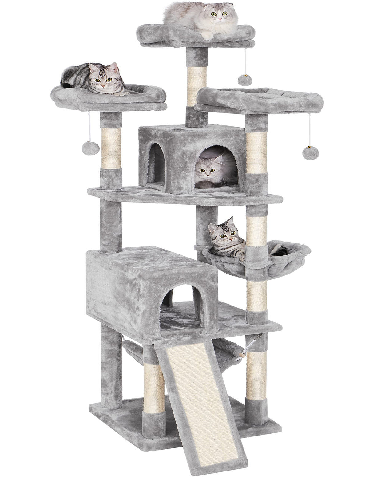 Bewishome 64.5Inches Cat Tree Multi-Level Cat Tower For Indoor Cats With Scratching Posts, Board, Cozy Plush Perches Cat Condo F