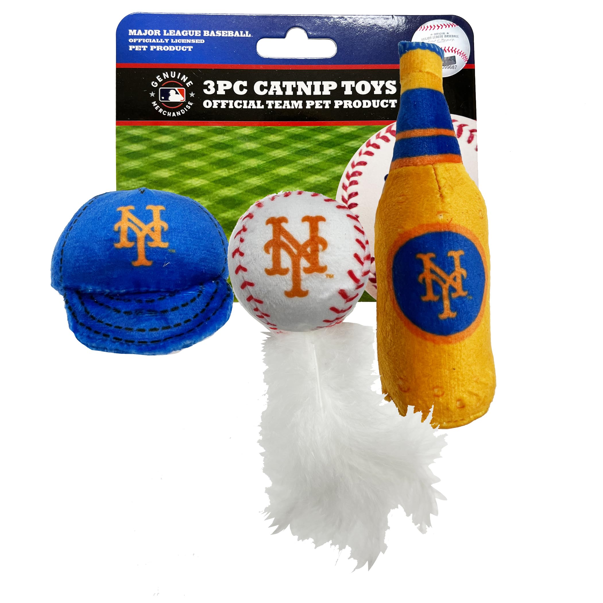 Best Plush Cat Toy - Mlb New York Mets Complete Set Of 3 Piece Cat Toys Filed With Fresh Catnip. Incld: 1 Baseball Cap Cat Toy, 