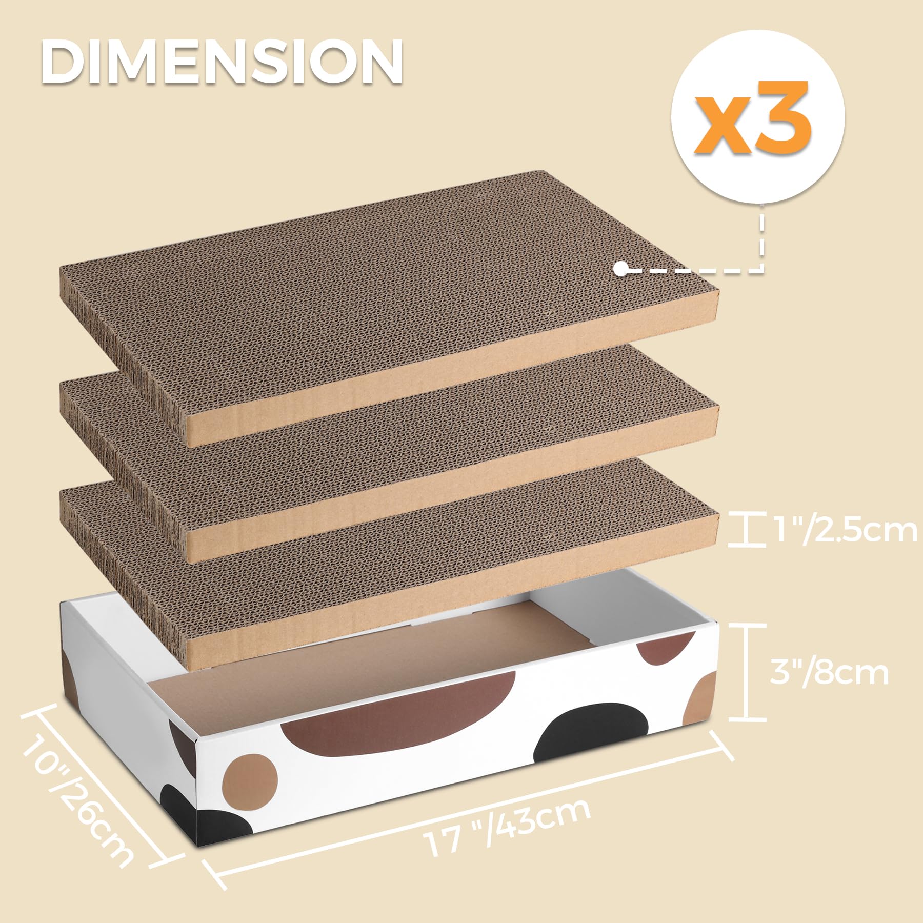 Comsaf Cat Scratcher Carboard Refill Box With 3 Pieces 17'X10' Board, Kitty Cat Scratching Pad Recycle Corrugate Scratcher Cat Scratch Lounge Long Lasting Reversable