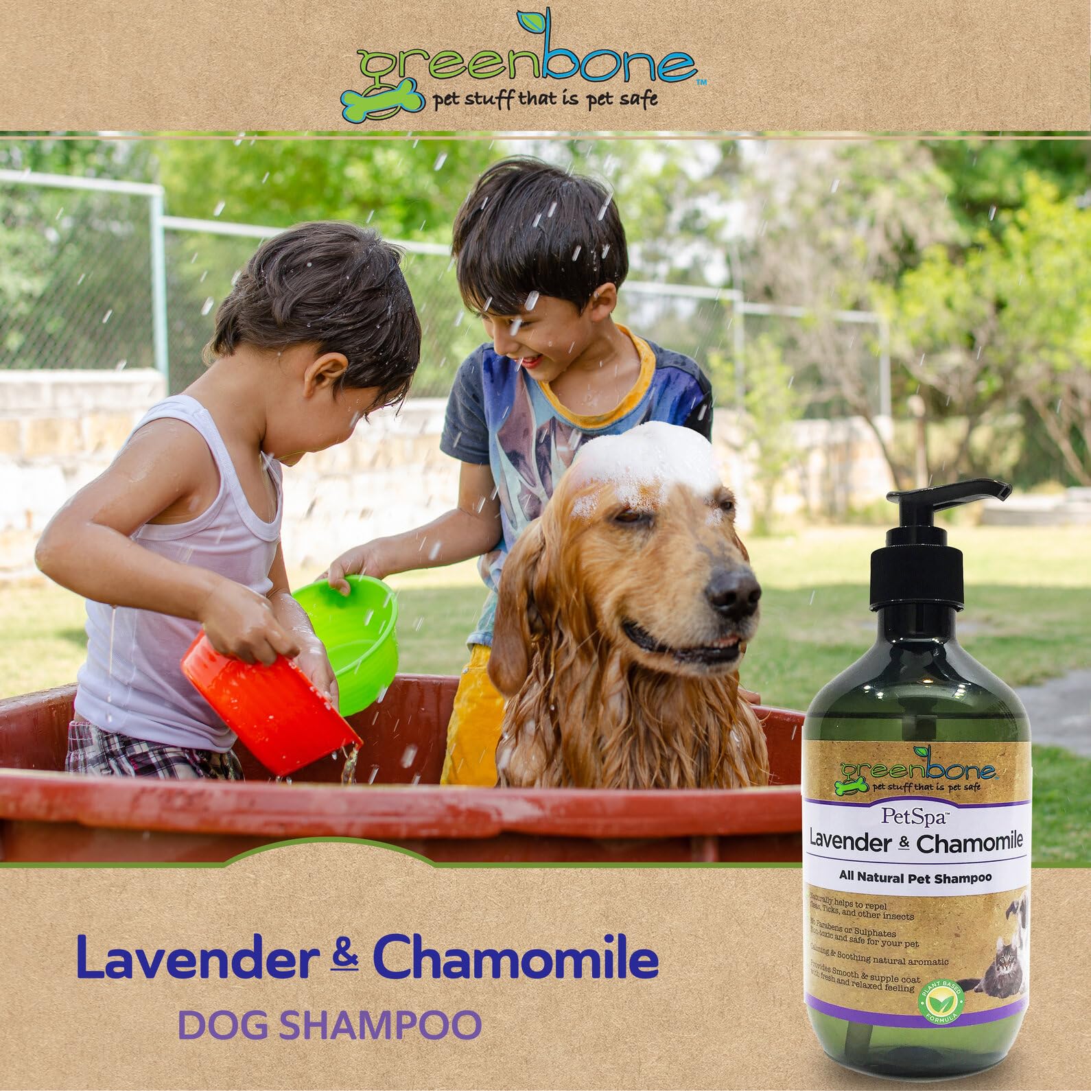 Greenbone Pet Spa All-Natural Plant-Based Shampoo - Lavendar & Chamomile - Calming & Soothing