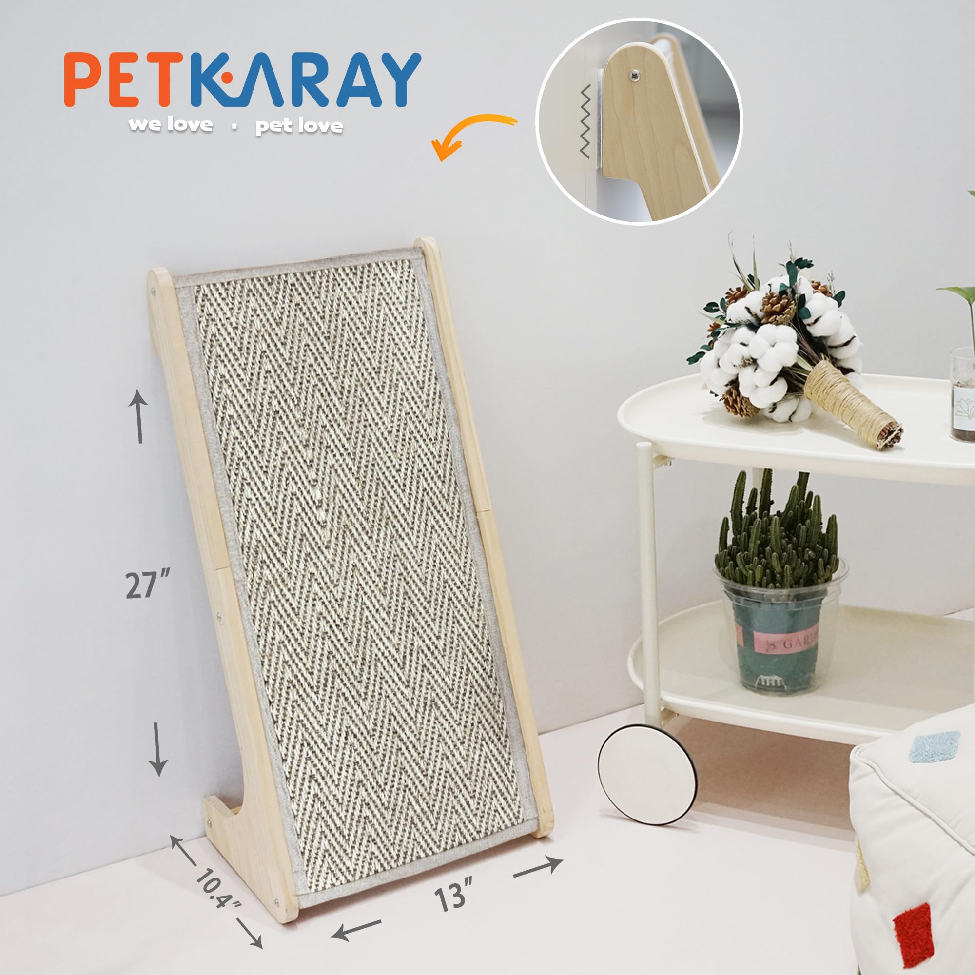 PETKARAY Cat Scratcher Ramp - L Shape Sisal Scratch Pad for Indoor Cats, Large Size, Chevron Color, Model LSS01-CV