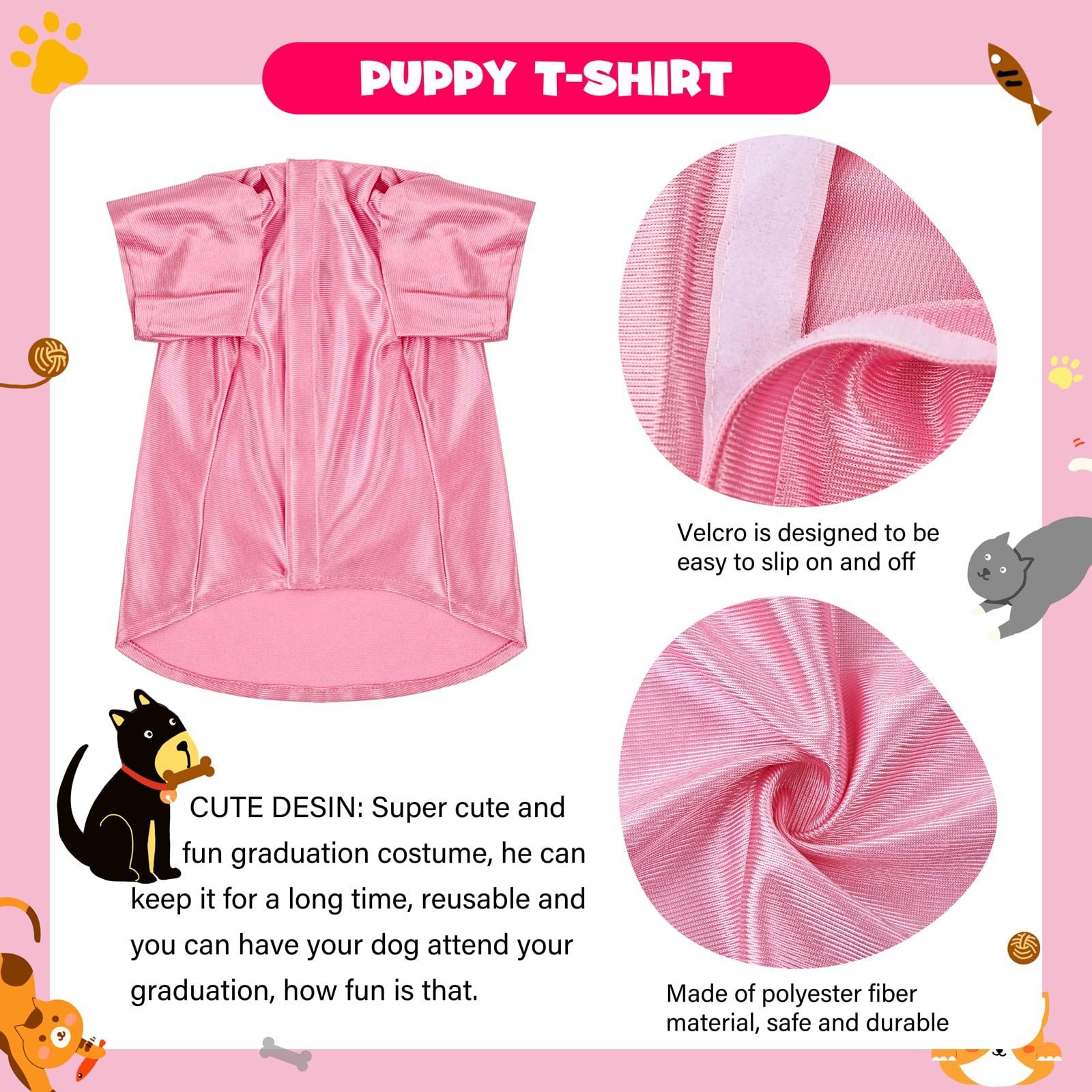 Dog Graduation Cap And Gown, Dogs Cats Graduation Holiday Halloween Costume Accessory(Pink,Large)