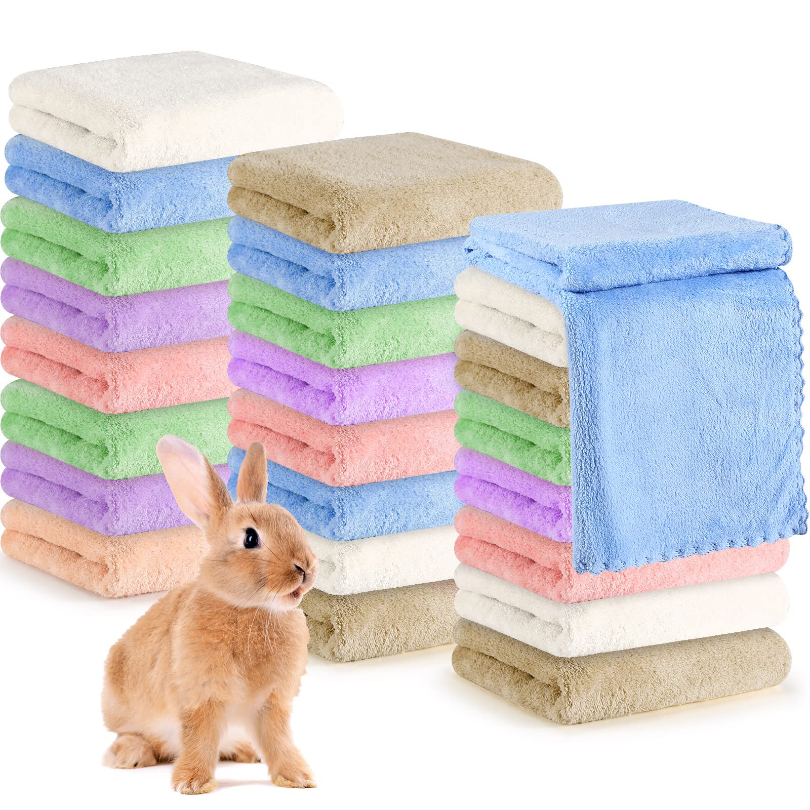 24 Pcs Guinea Pig Blankets Bunk Pet Microfiber Coral Fleece Cage Liners Absorbent Guinea Pig Bedding Soft Accessories Small Animal Bedding Mat Bathe Towels For Puppy Cat (13.8 X 29.5 Inches)