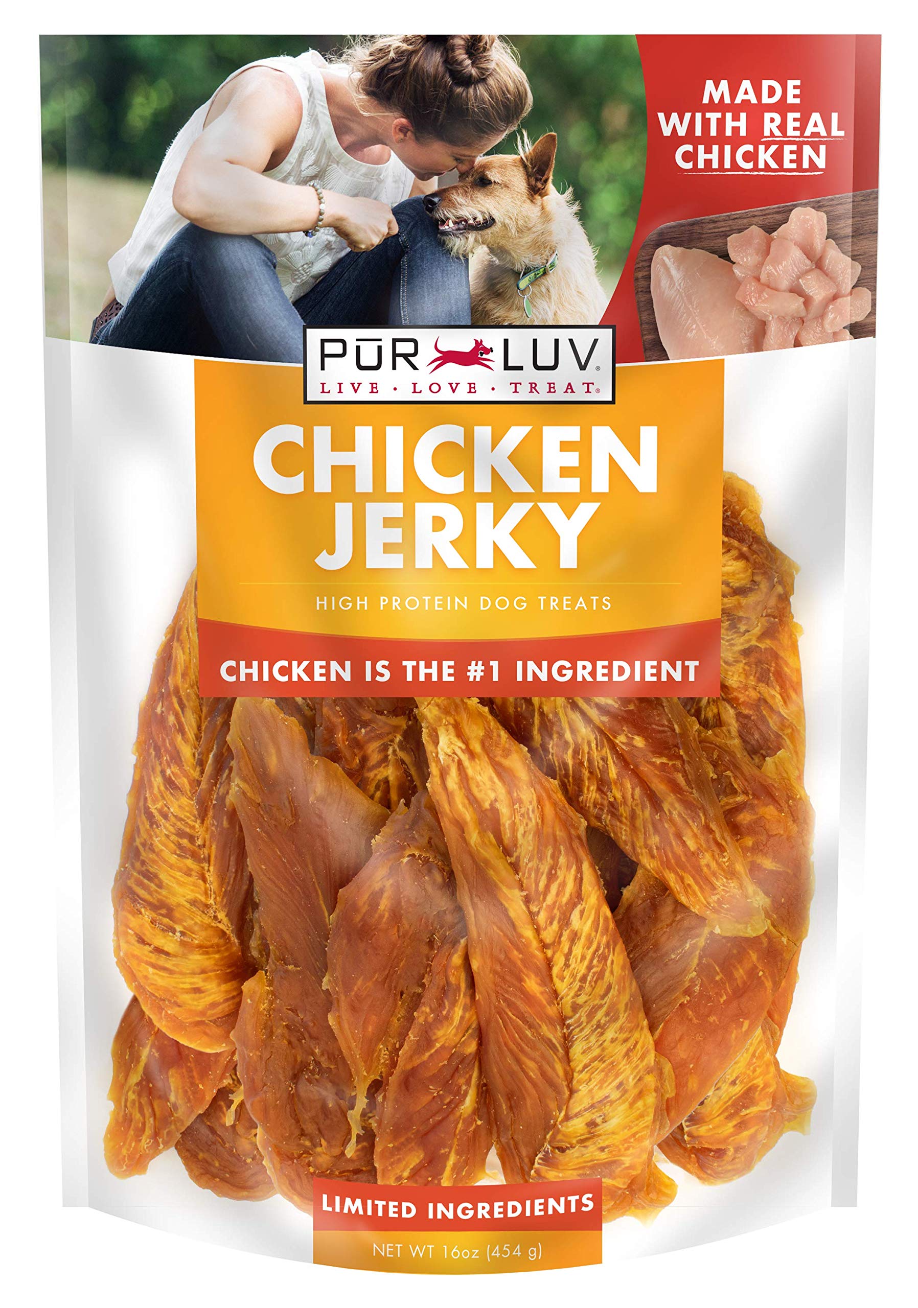 Pur Luv Chicken Jerky Dog Treats, Made with 100% Real Chicken Breast, 16 Ounces, Healthy, Easily Digestible, Long-Lasting, High 