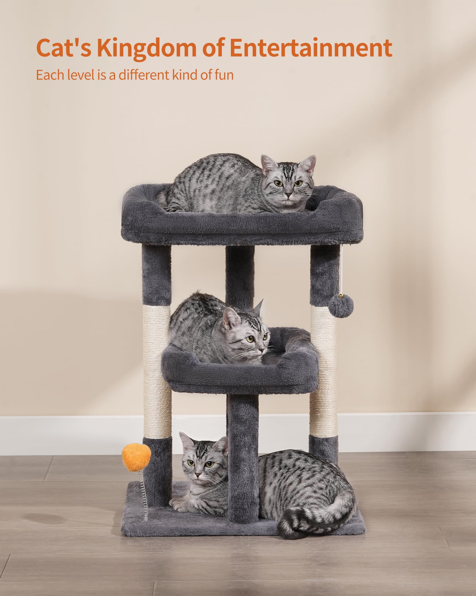 Fourfurpets 27.6-Inch Cat Tree, Cat Tower For Indoor Cats, Cat Condo For Large Cats, Small Cat Tree With Scratching Post, Toy Ba