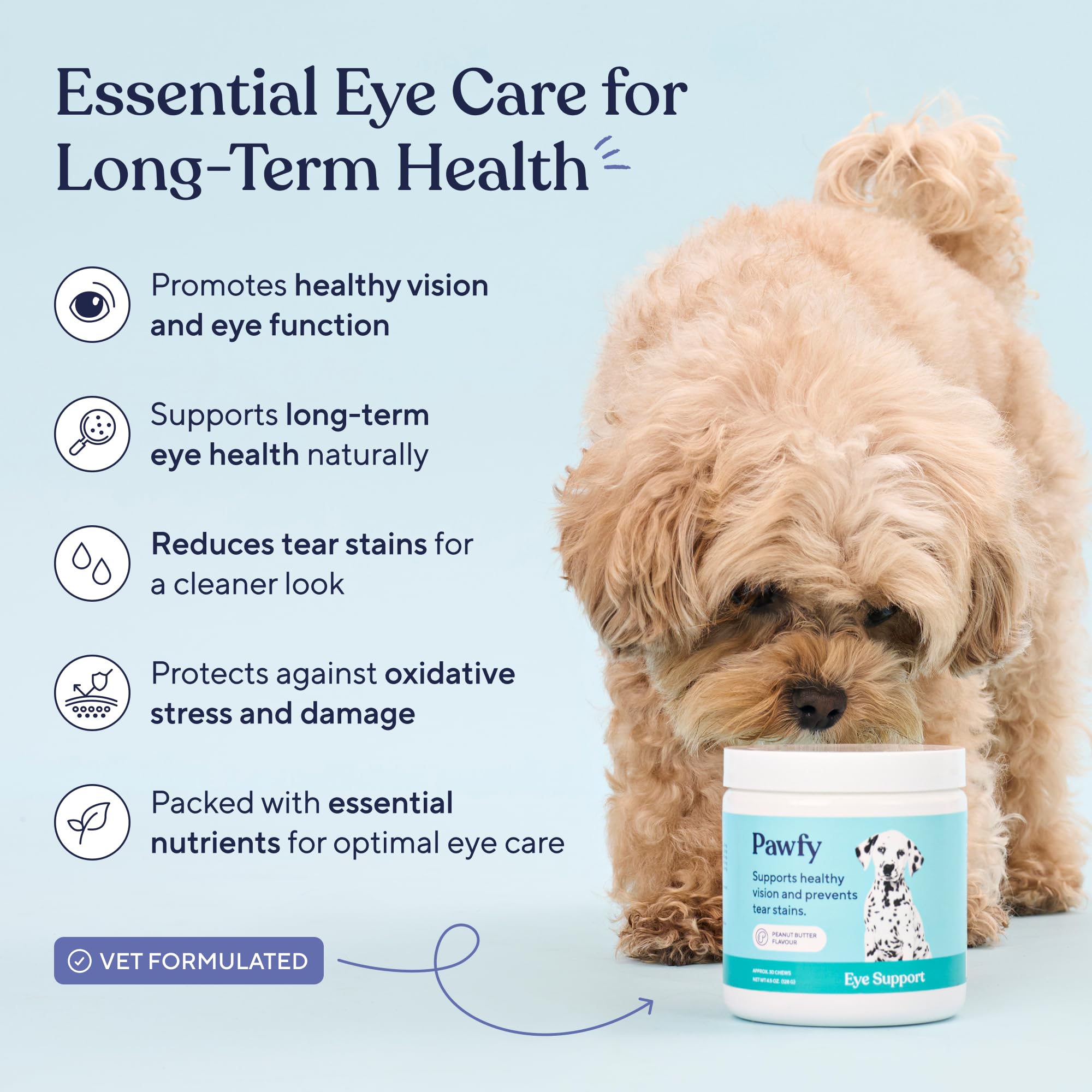 Pawfy Eye Support Soft Chews for Tear Stains & Eye Health with Lutein, Krill Oil & Astaxanthin