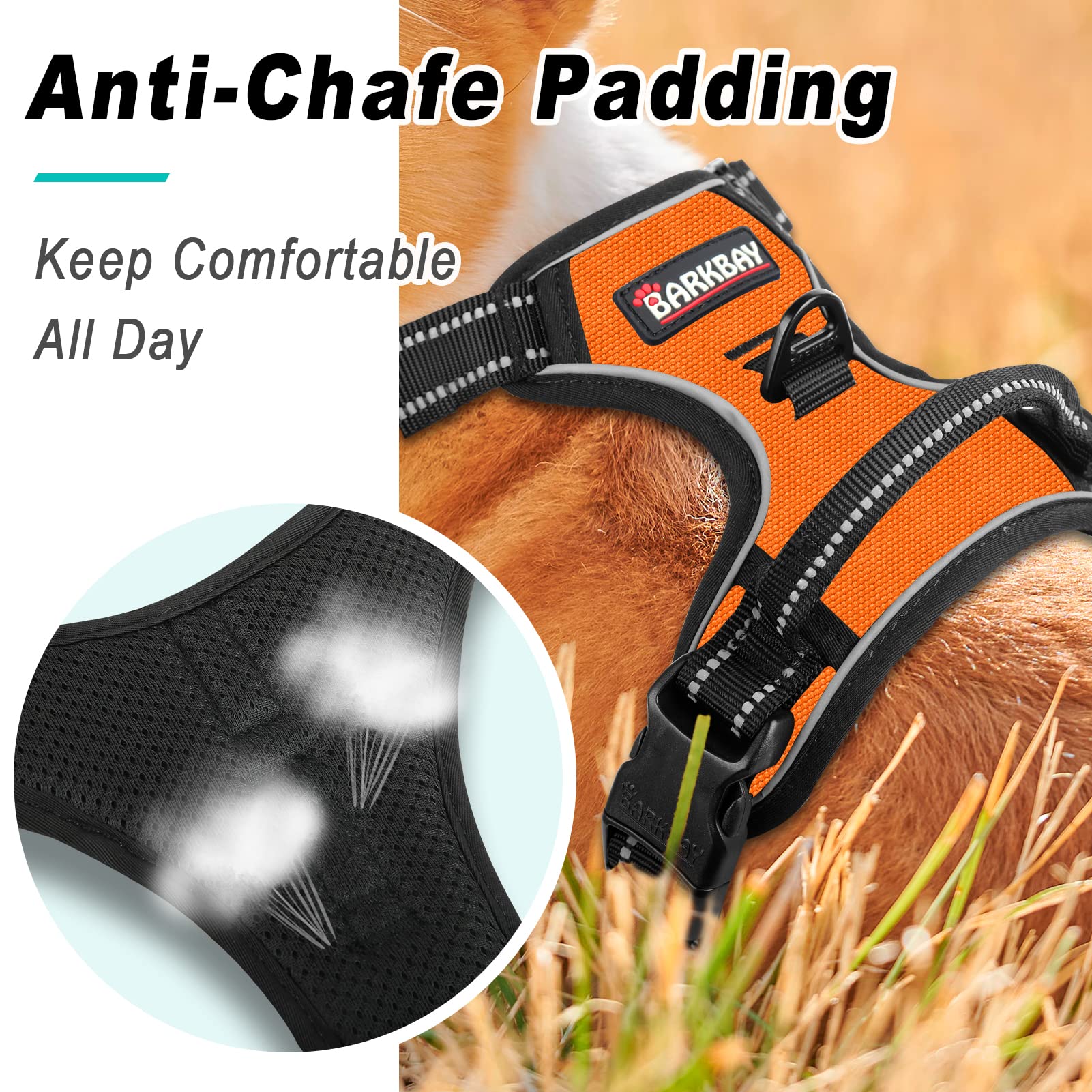 Barkbay No Pull Dog Harness Large Step In Reflective Dog Harness With Front Clip And Easy Control Handle For Walking Training Running(Orange,S)