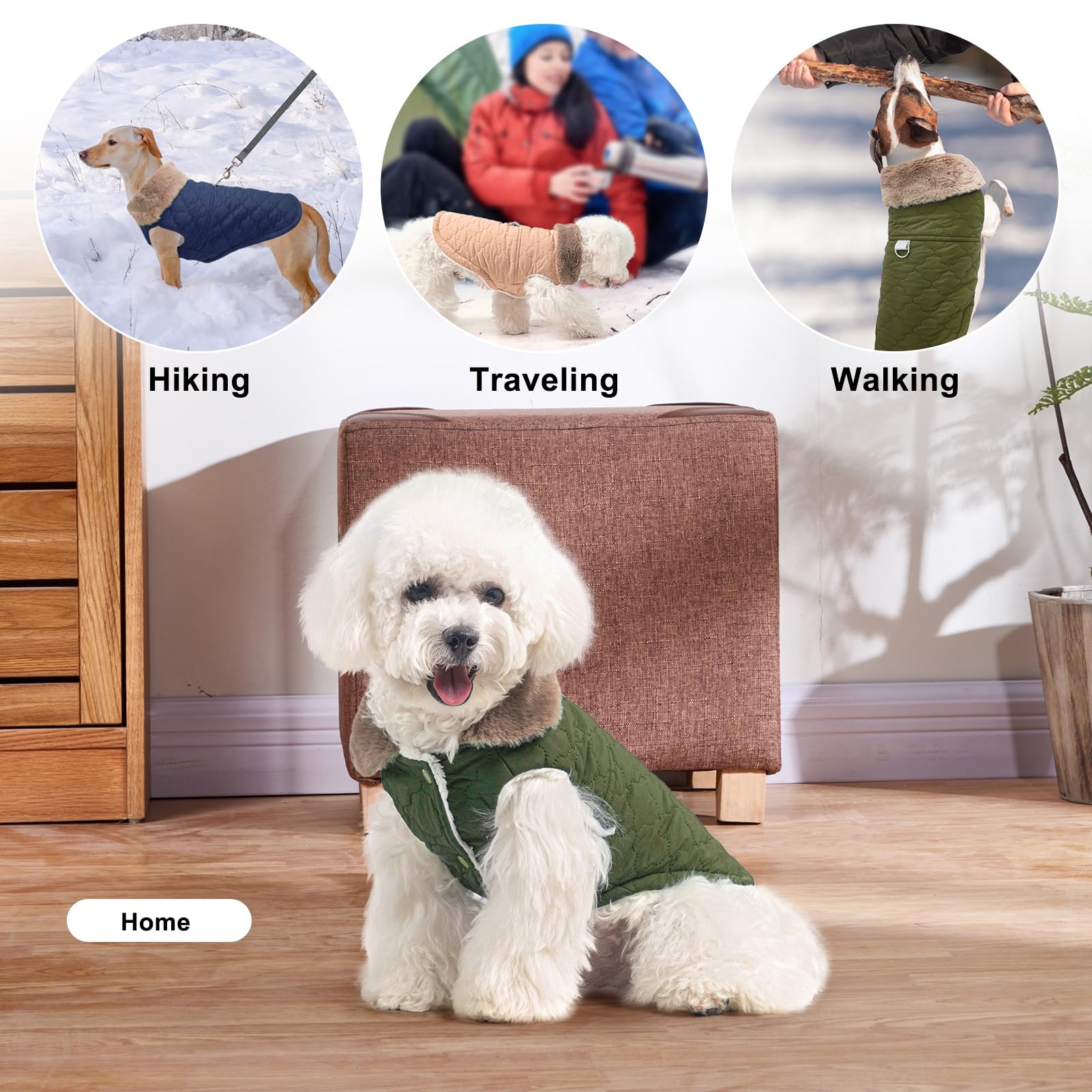BEAUTYZOO Winter Dog Coat with Harness Built in, Warm Dog Puffer Jacket Vest Padded Fleece Cold Weather Dog Coats Windproof Wate