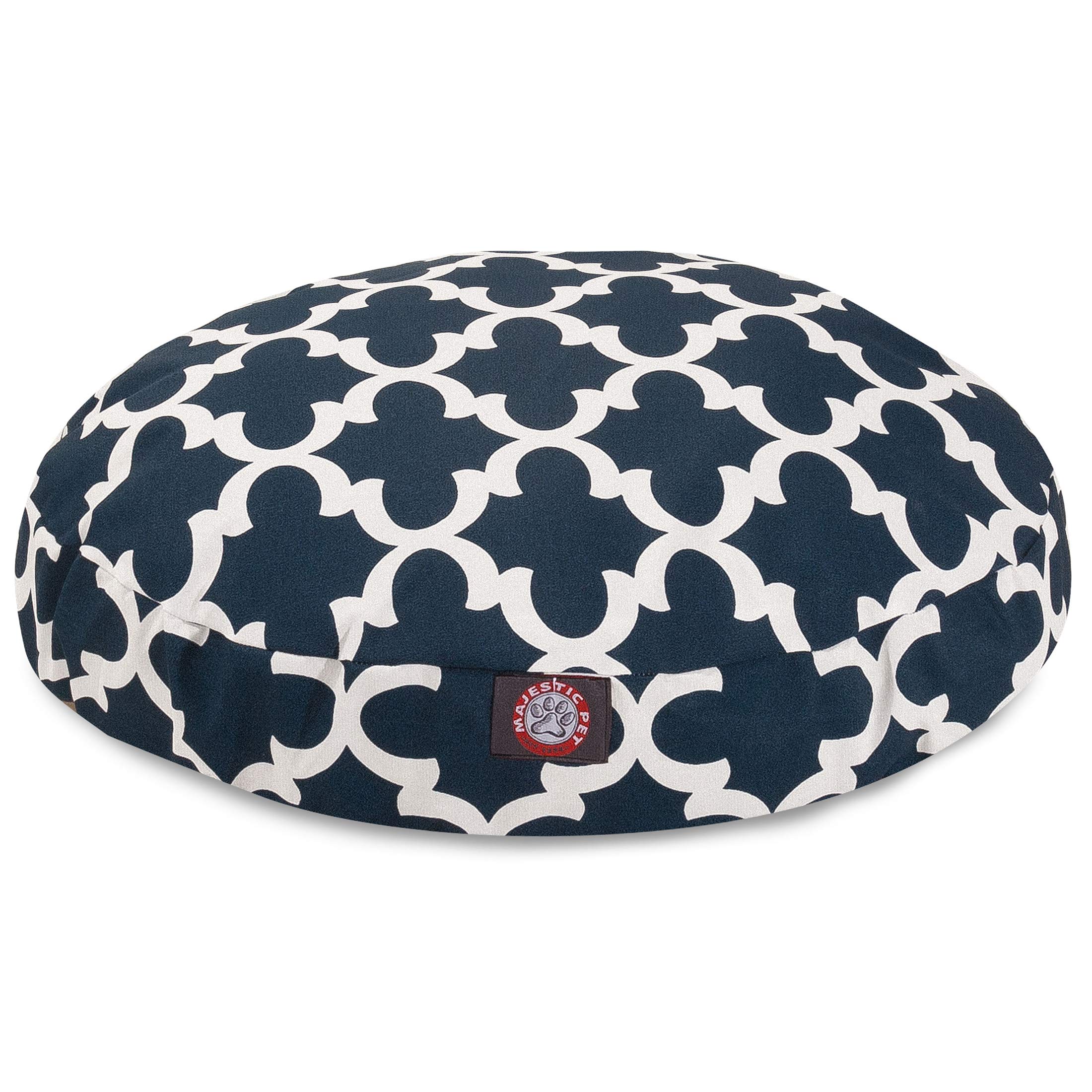Navy Trellis Large Round Indoor Outdoor Pet Dog Bed With Removable Washable Cover By Majestic Pet Products