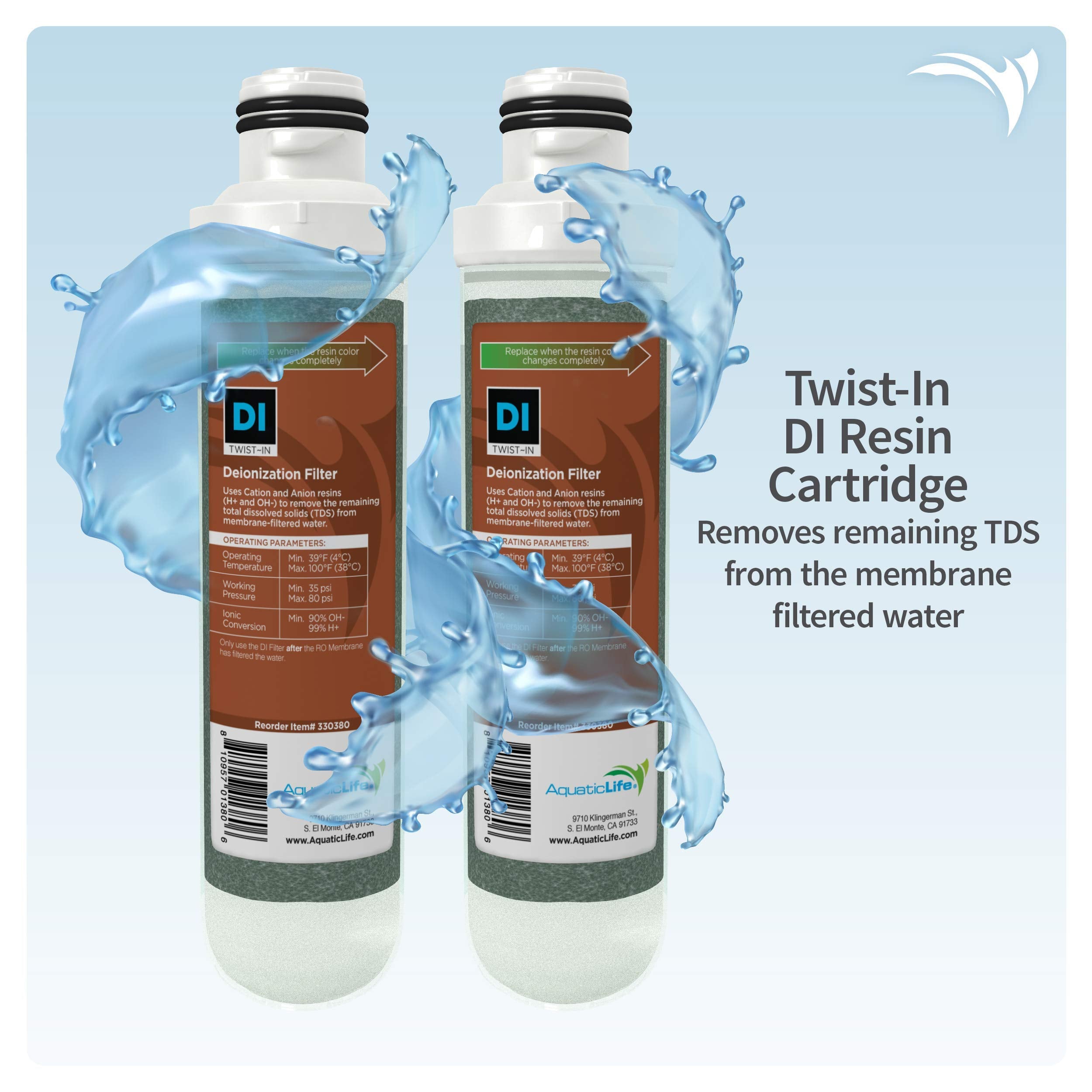 Aquatic Life 4 Count Reverse Osmosis Water Filter Replacement Cartridge Pack - Sediment, Carbon Block & Deionization Resin for 3/4-Stage RO/DI System