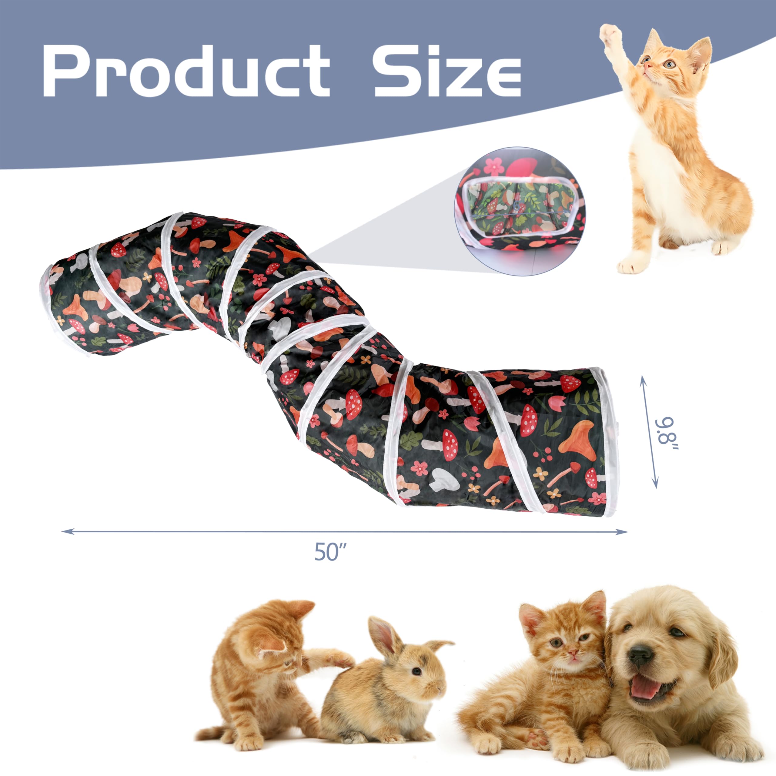 Sheldamy Cat Tunnel, S-2-Way Cat Tunnels for Indoor Cats, Collapsible Cat Play Tunnel, Interactive Toy Maze Cat House for Cats,