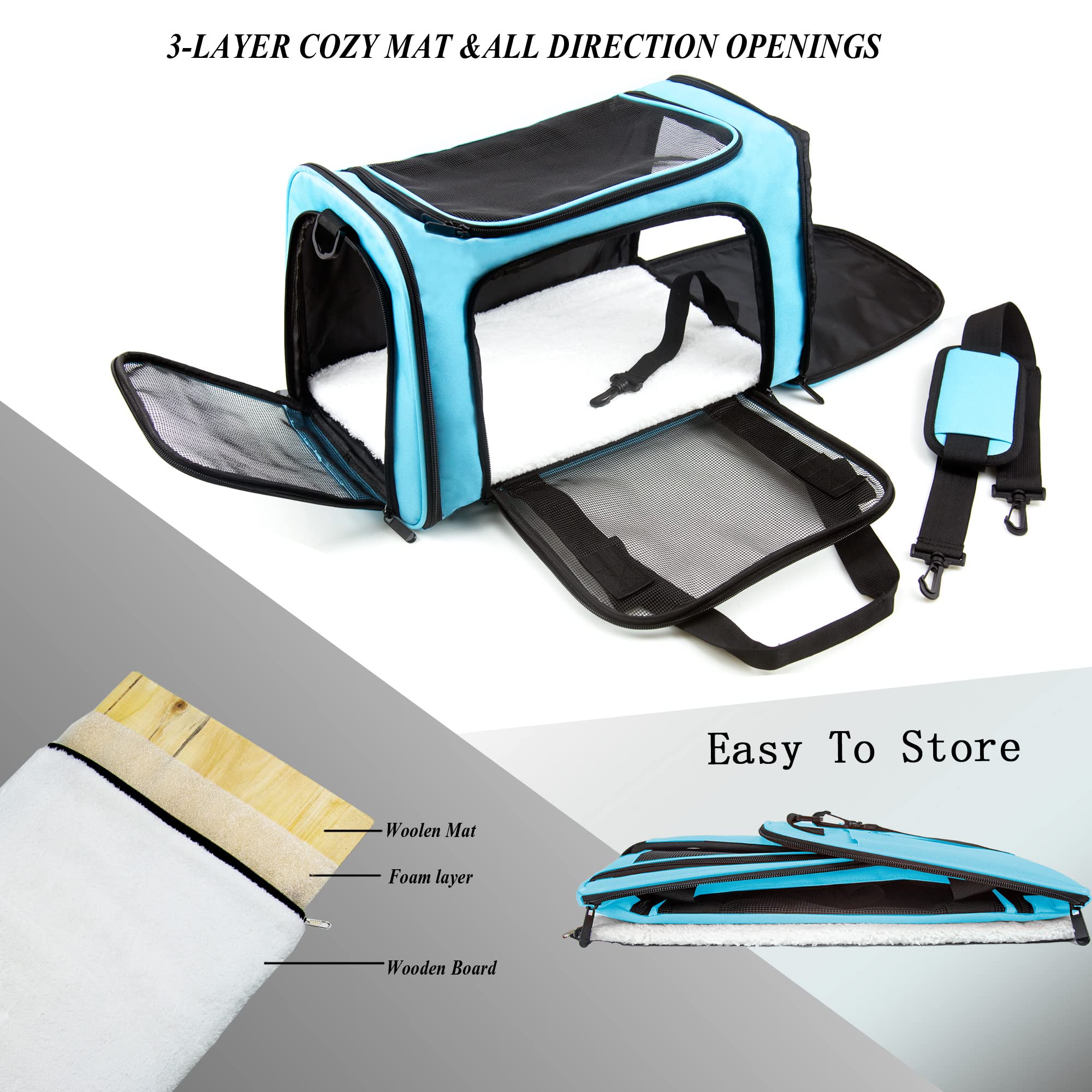 Nextfri Soft Sided Carrier For Small Medium Cats Dogs,Removable Pad Collapsible Travel Pet Carrier Large Blue