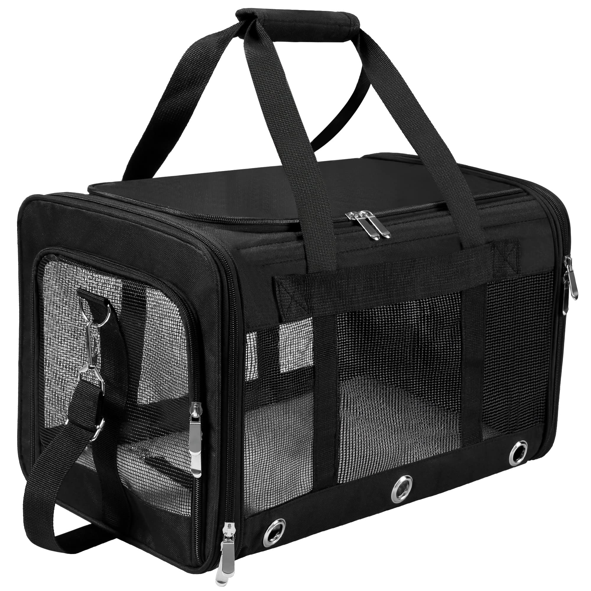 Soft Sided Cat/Dog Carrier,Collapsible Pets Travel Carriers For Pet/Puppy With Shoulder Strap & Removable Mat,Mesh Top Load Small Dogs/Cats Carry Bag Up To 17 Lbs Tsa Airline Approved(Black,M)