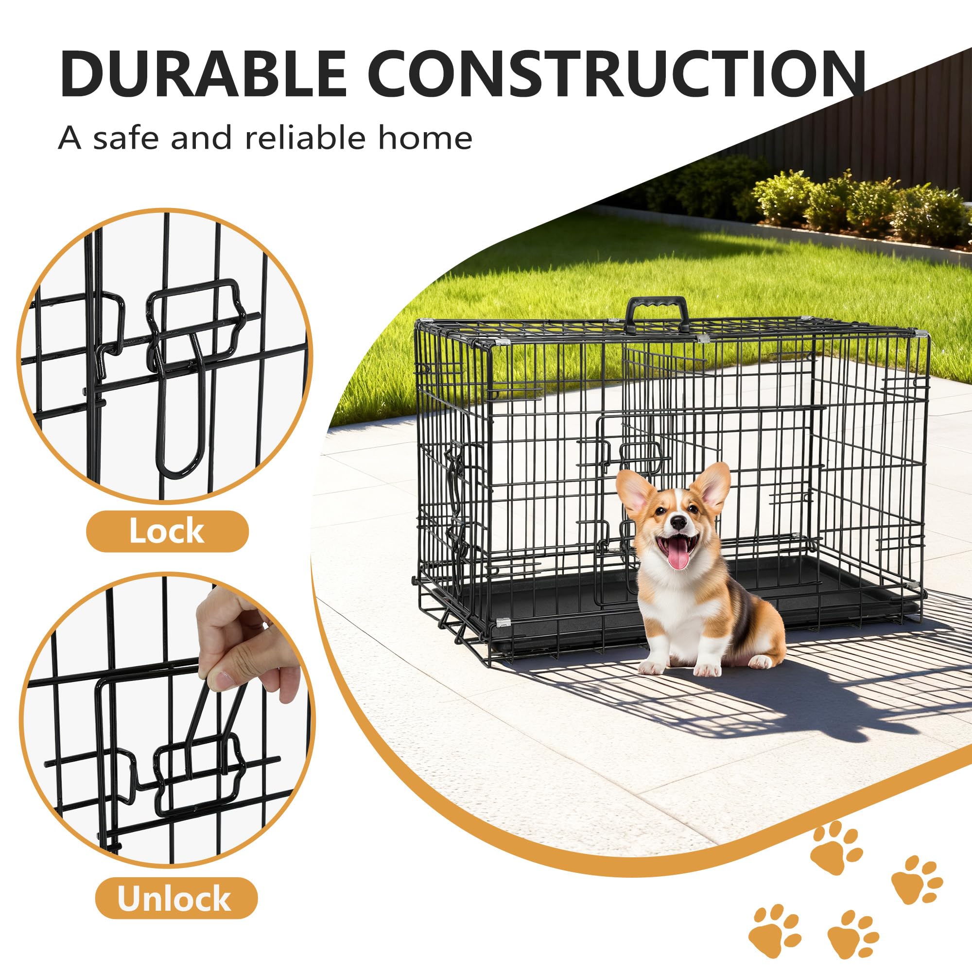FDW 30-Inch Dog Crate Pet Cage with Metal Folding Design Plastic Tray Indoor Outdoor Dog Kennel Cage for Small and Medium Dogs,D