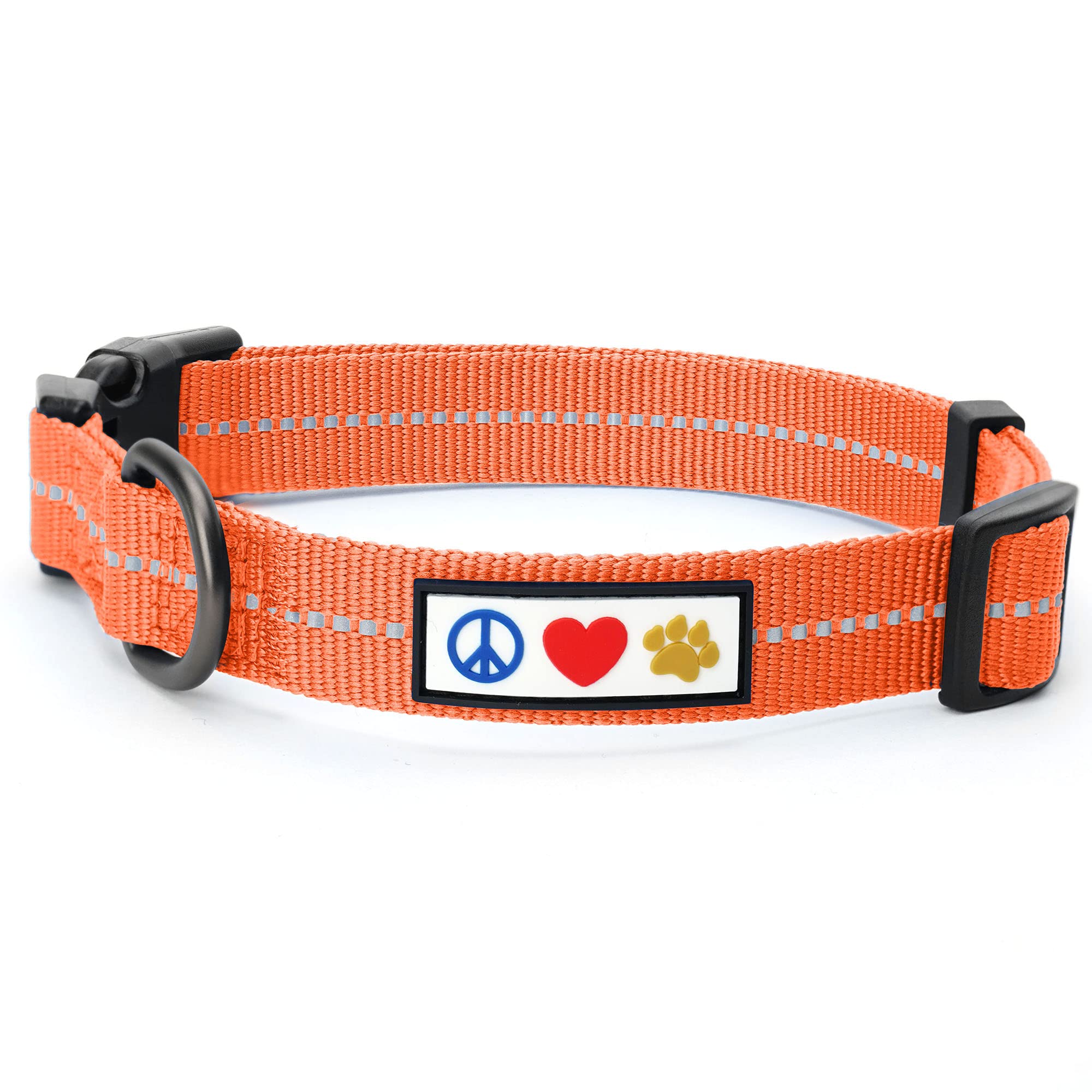 Pawtitas Recycled Dog Collar With Reflective Stitched Puppy Collar Made From Plastic Bottles Collected From Oceans Small Orange 