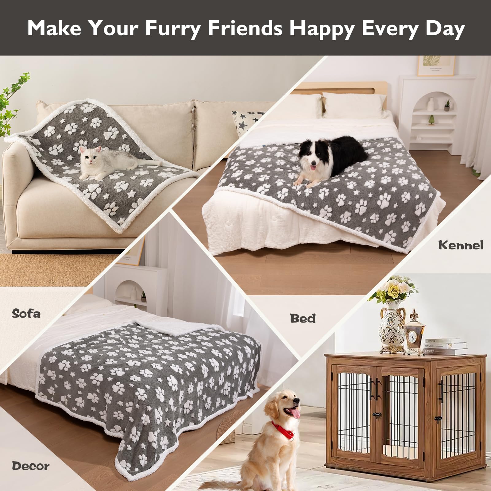 Yaning Waterproof Blanket For Dog Cat Or Adult, Cute 3D Textured Paw Dog Blanket For Bed Couch Sofa, Soft Liquid Pee Proof Pet F