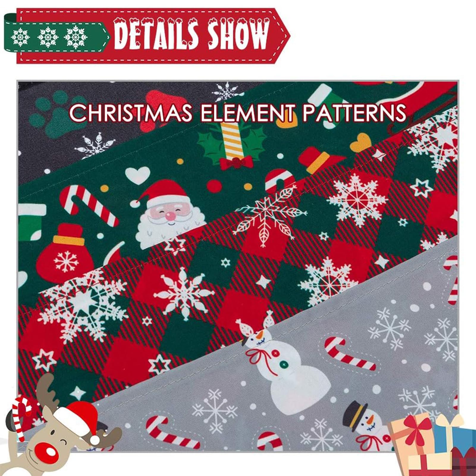 Scenereal Christmas Dog Bandana 4 Pack - Soft And Breathable Pet Triangle Scarf Bibs, Full Of Chirstmas Element Patterns, For Do