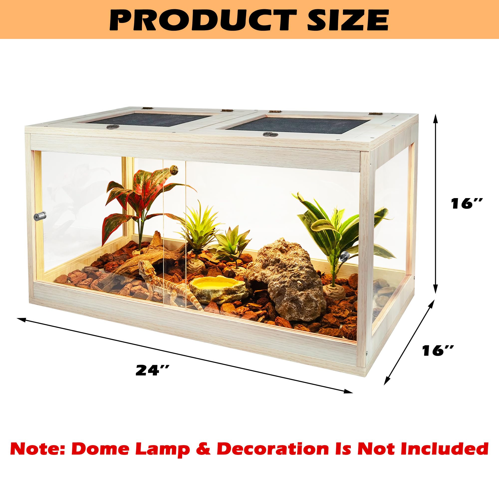 Prolee Bearded Dragon Tank 28 Gallon, Lizard Tank, Reptile Tank With Metal Mesh Roof Door, Snake Tank With Lock Design, 24'' Lon
