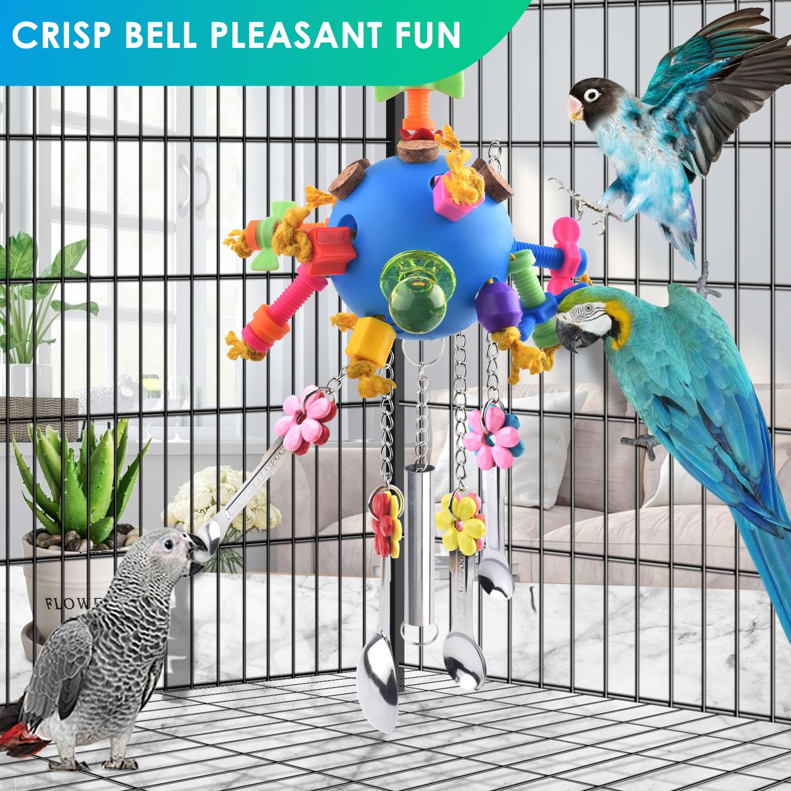 KATUMO Bird Toys, Parrot Pull Spoons Colorful Acrylic Stick Toys Bird Chew Toys for Amazon Parrot, African Grey, Conure, Caique,