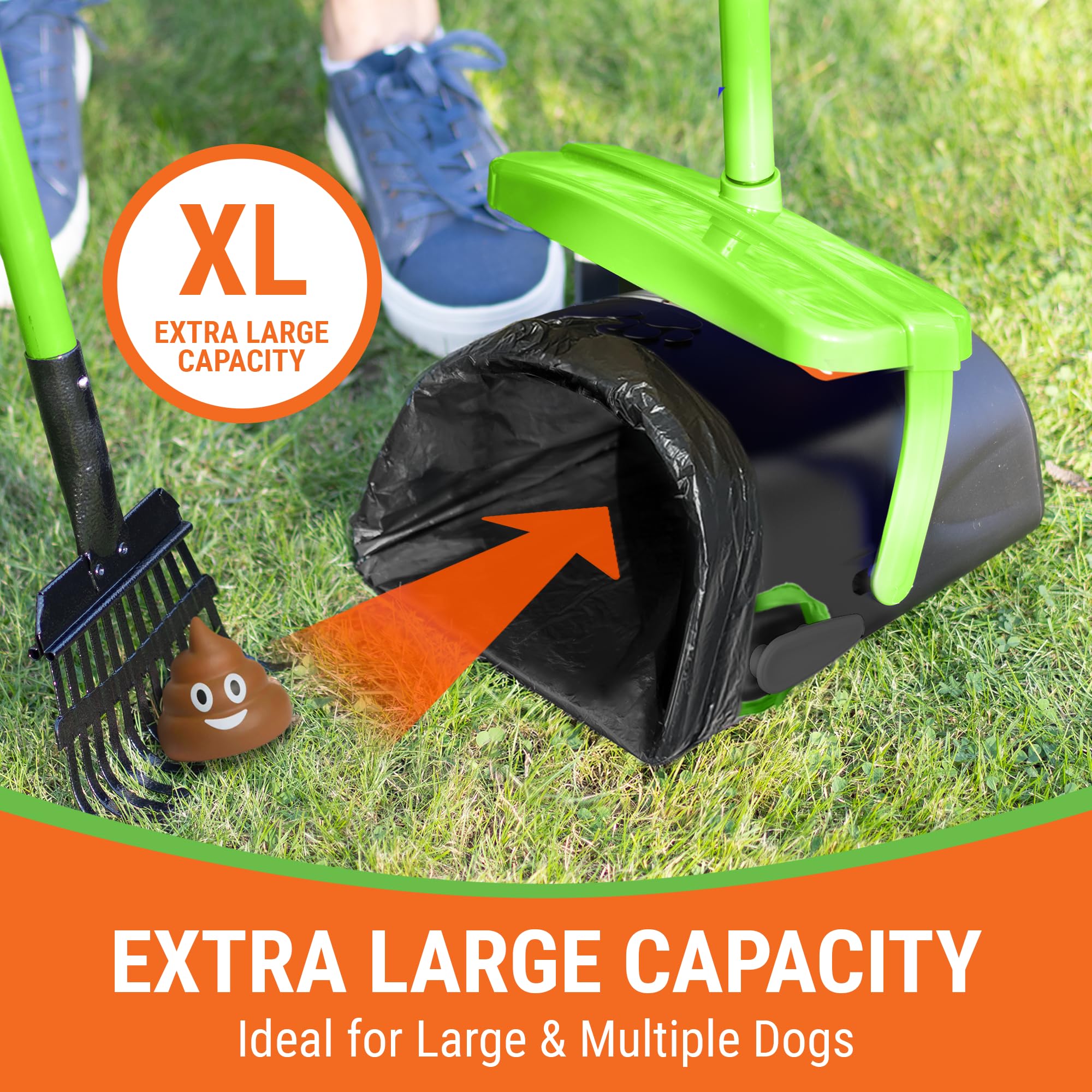 Pupzle Dog Pooper Scooper With Bag Attachment, 40' Long Handle Pooper Scooper For Large Dogs, Dog Poop Scoop For Yard, Large Ca
