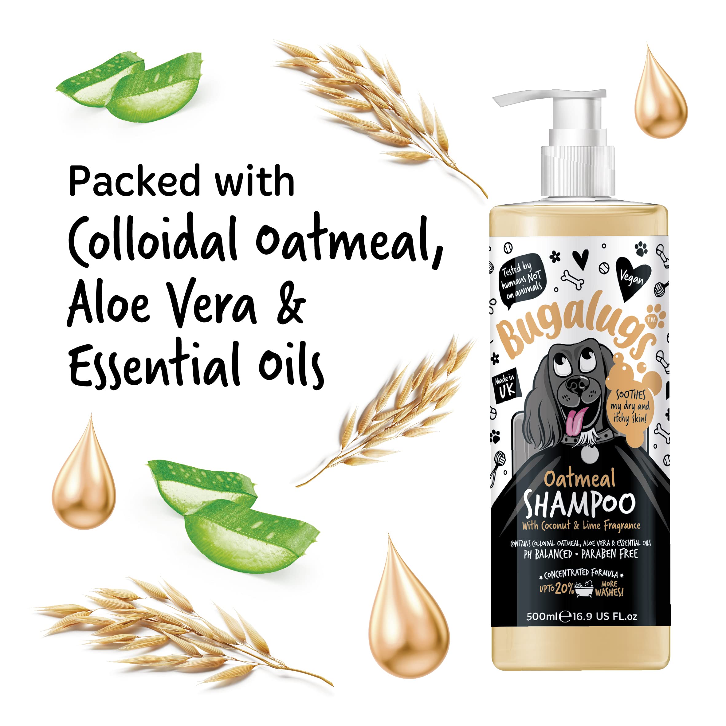 BUgALUgS Oatmeal & Aloe Vera Dog Shampoo Dog grooming Shampoo Products for Smelly Dogs with Fragrance, Best Oatmeal Puppy Shampo