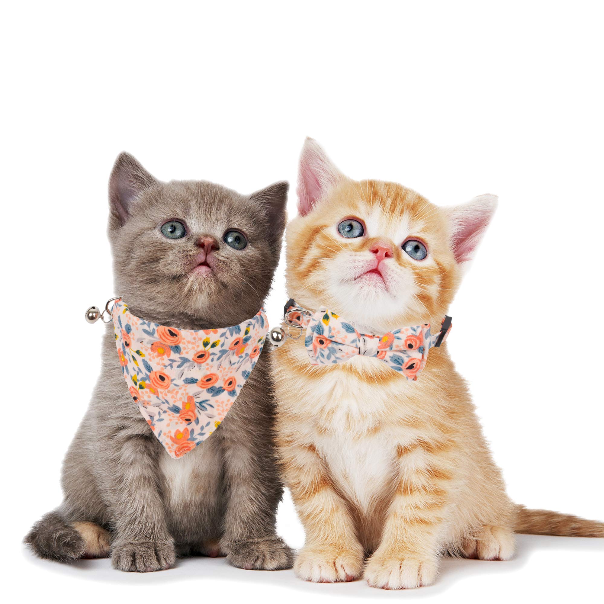 Adoggygo Breakaway Cat Collar With Bow Bandana, Kitten Collar With Removable Bowtie Bandana Cute Flower Pattern Cat Bowtie Banda