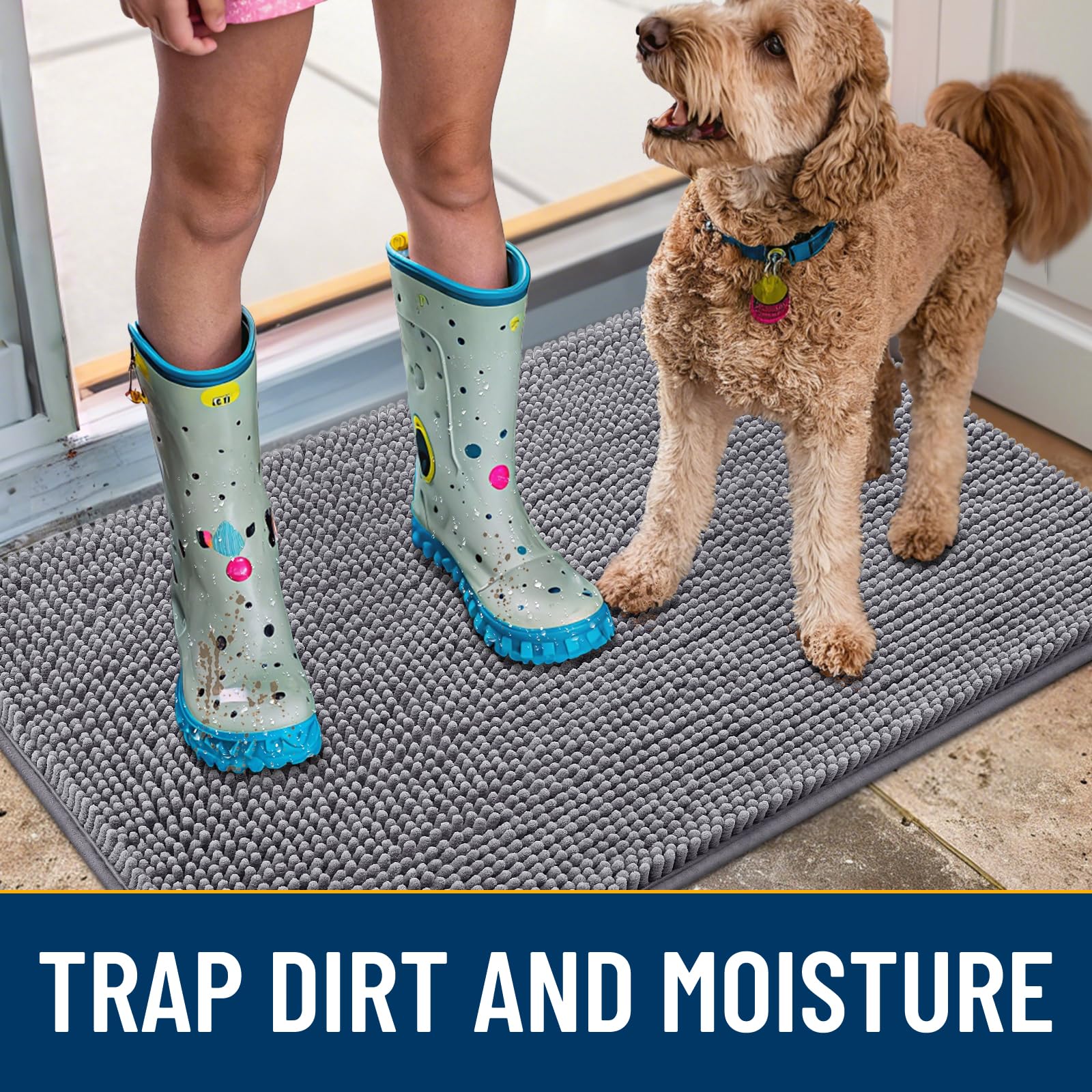 Smiry Dog Door Mat for Muddy Paws 47x17, Absorbs Moisture and Dirt Doormat, Non-Slip Washable Quick Dry Chenille Front Door Mat