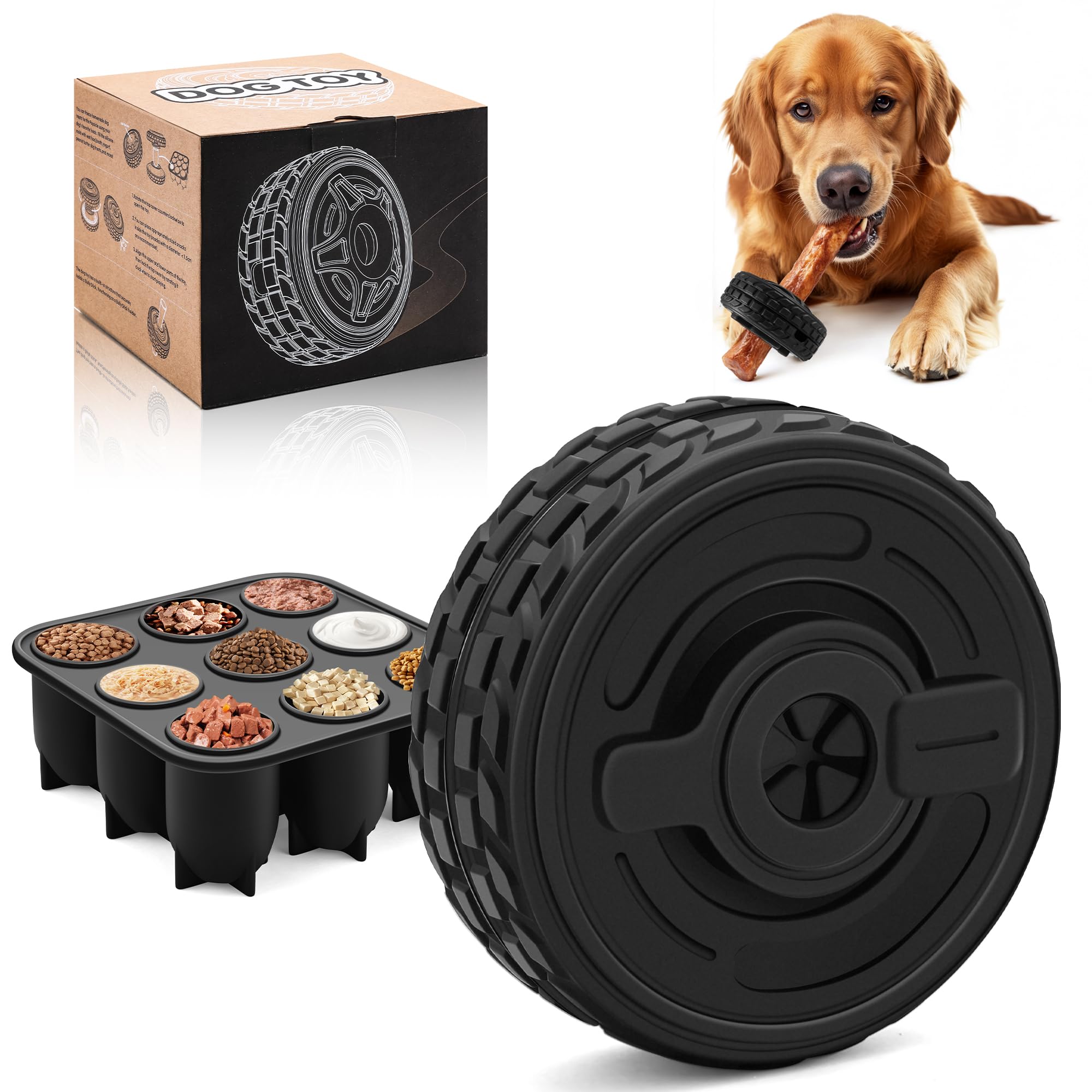 Petfroh 3-In-1 Dog Treat Toy For Aggressive Chewer, Natural Rubber Dog Puzzle, Bully Stick Holder, Frozen Treat Dispensing Toy F