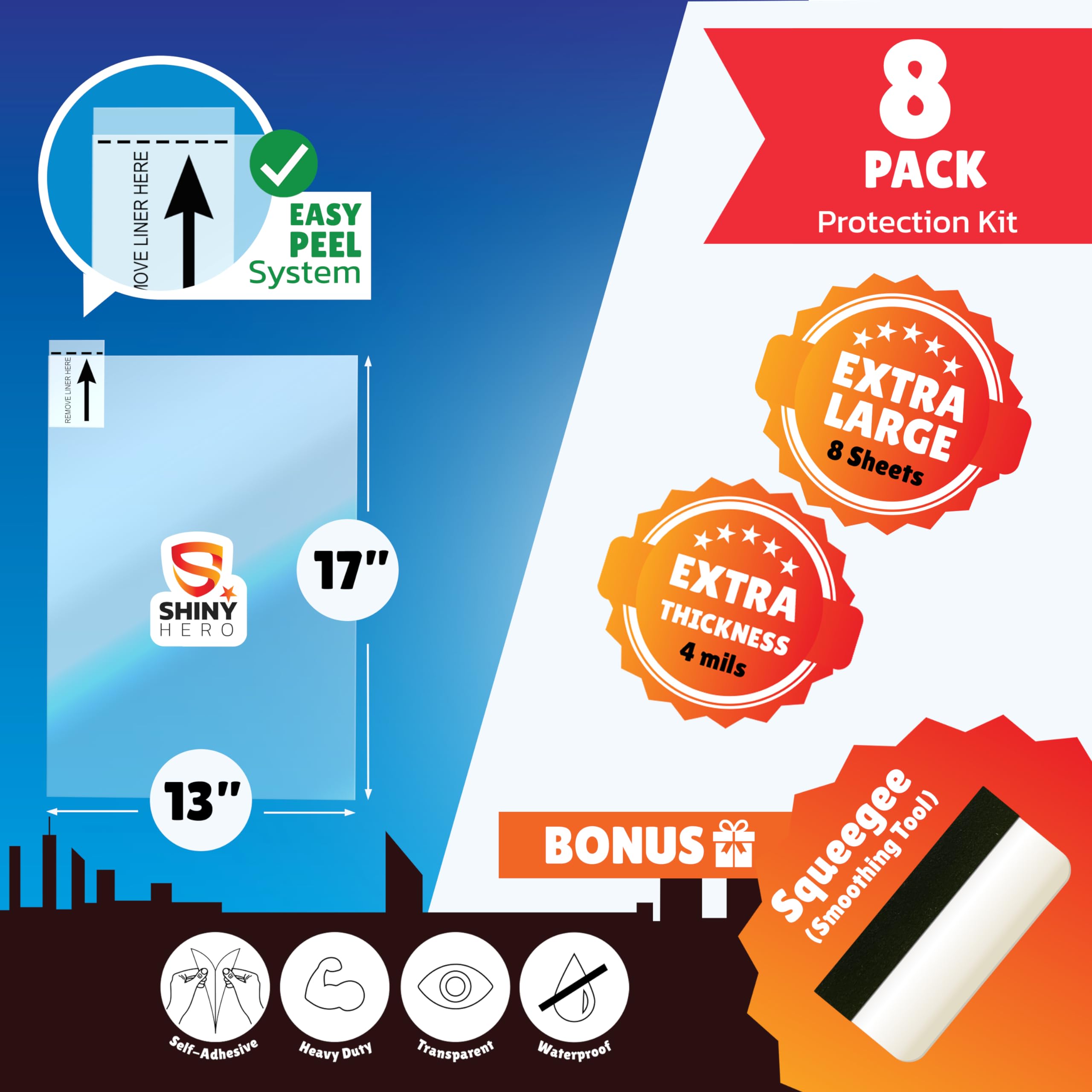 8-Pack - Clear Wall & Door Protector from Dog Scratching - Anti Cat Couch Guard Plastic Sheets, Furniture Self-Adhesive Removabl