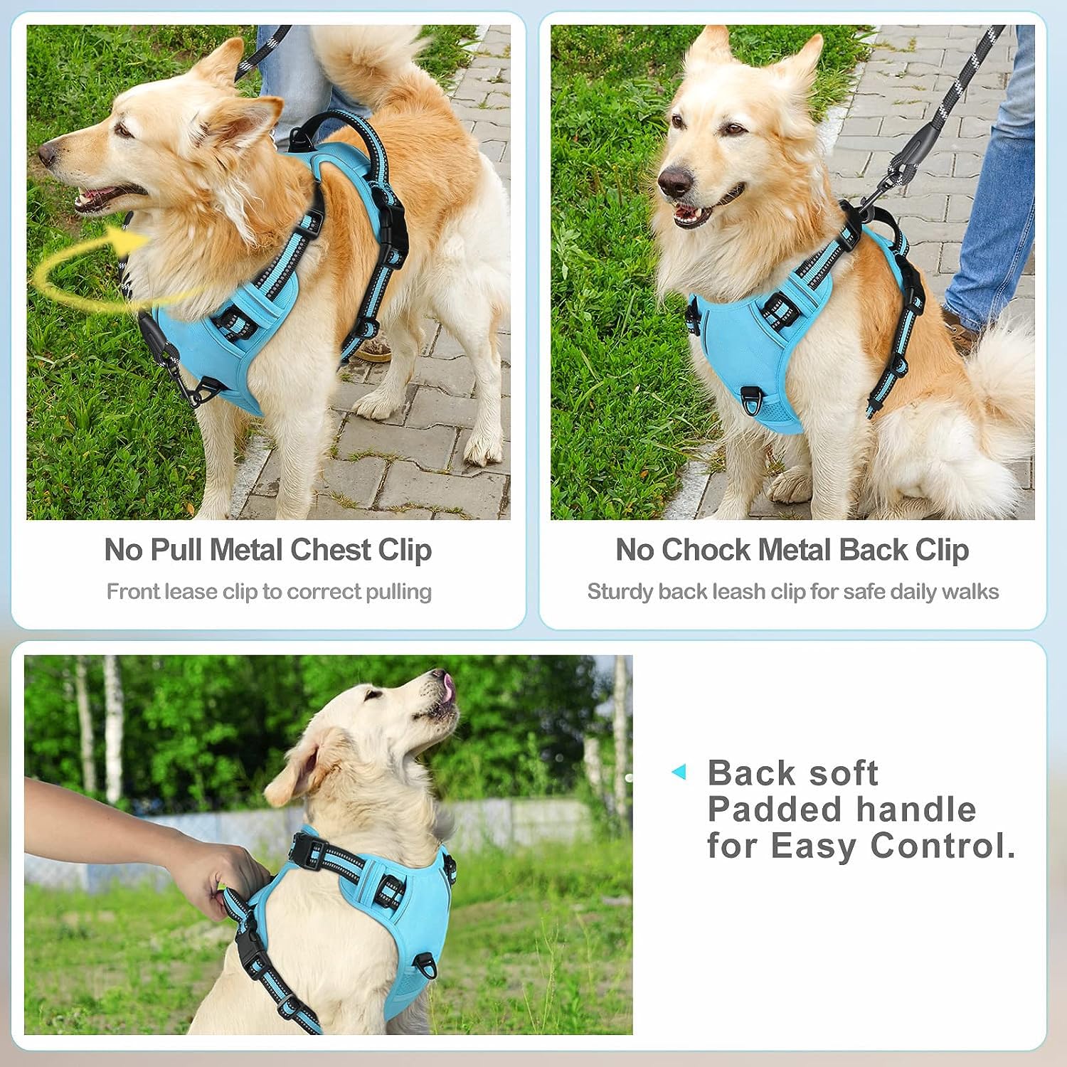 Gavpepy No Pull Dog Harness, Reflective Comfortable Vest Harness With Front & Back Easy Control Handle Adjustable Soft Padded Pe