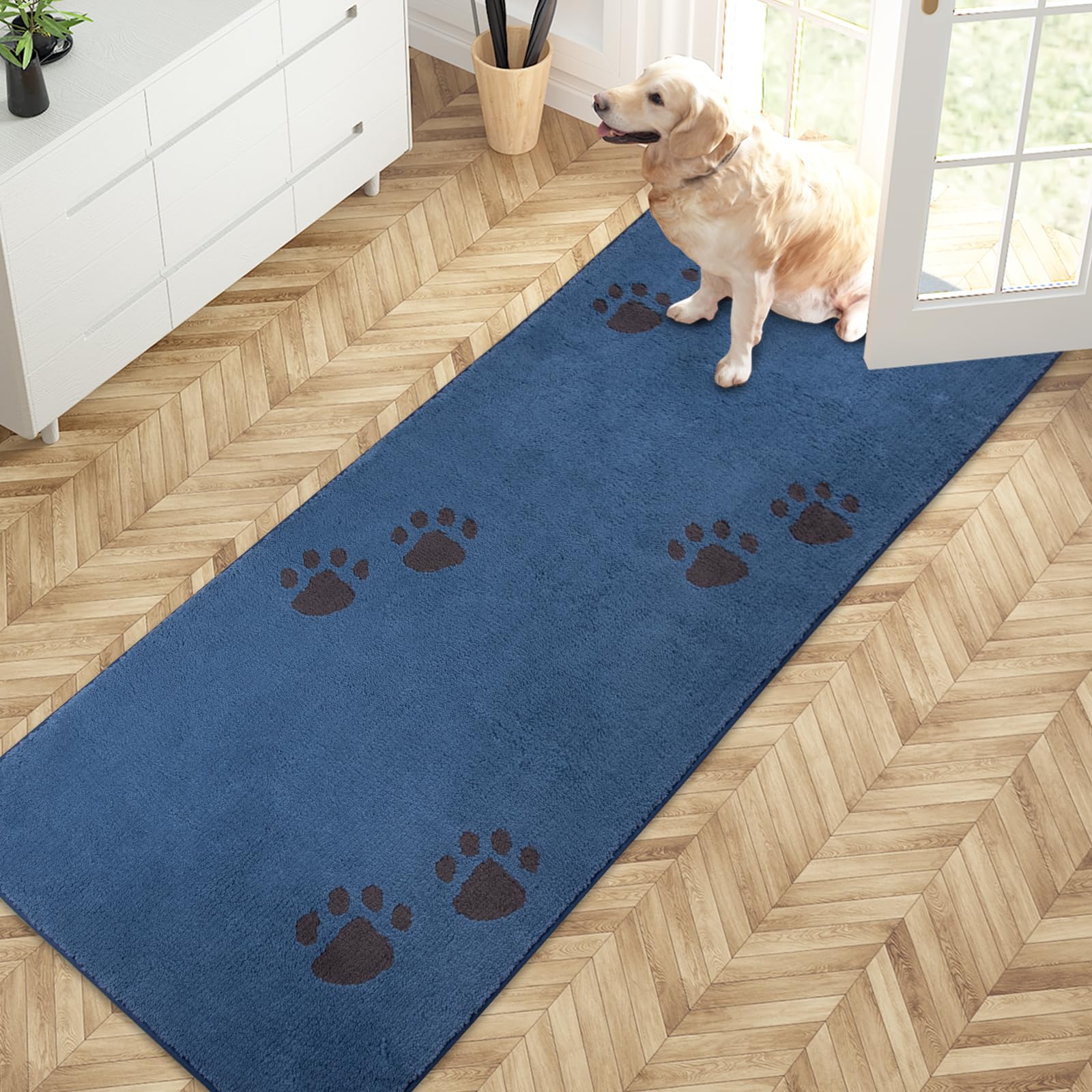 PURRUGS Dirt Trapper Door Mat 32  x 70 , Non-Skid/Slip Machine Washable Microfiber Entrance Rug, Shoes Scraper, Dog Doormat, Sup